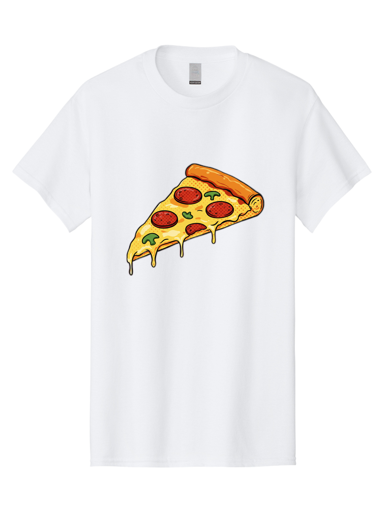 Pepperoni-Pizza-Slice-20 Men'S Graphic Tee, 100% Cotton, Comfortable Casual Summer Wear, Machine Washable, Pepperoni Pizza, Pizza Slice, Melted Cheese, Green Peppers, Tomato Sauce, Italian Food, Food Illustration, Cartoon Pizza, Tasty Pizza, Bac231
