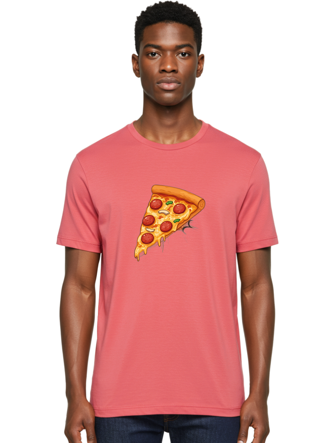 Pepperoni-Pizza-Slice-21 Men'S Graphic Tee, 100% Cotton, Comfortable Casual Summer Wear, Machine Washable, Pepperoni Pizza Slice, Cheesy Goodness, Savory Toppings, Melted Mozzarella, Italian Cuisine, Delicious Food, Appetizing Meal, Drooling, Bac232