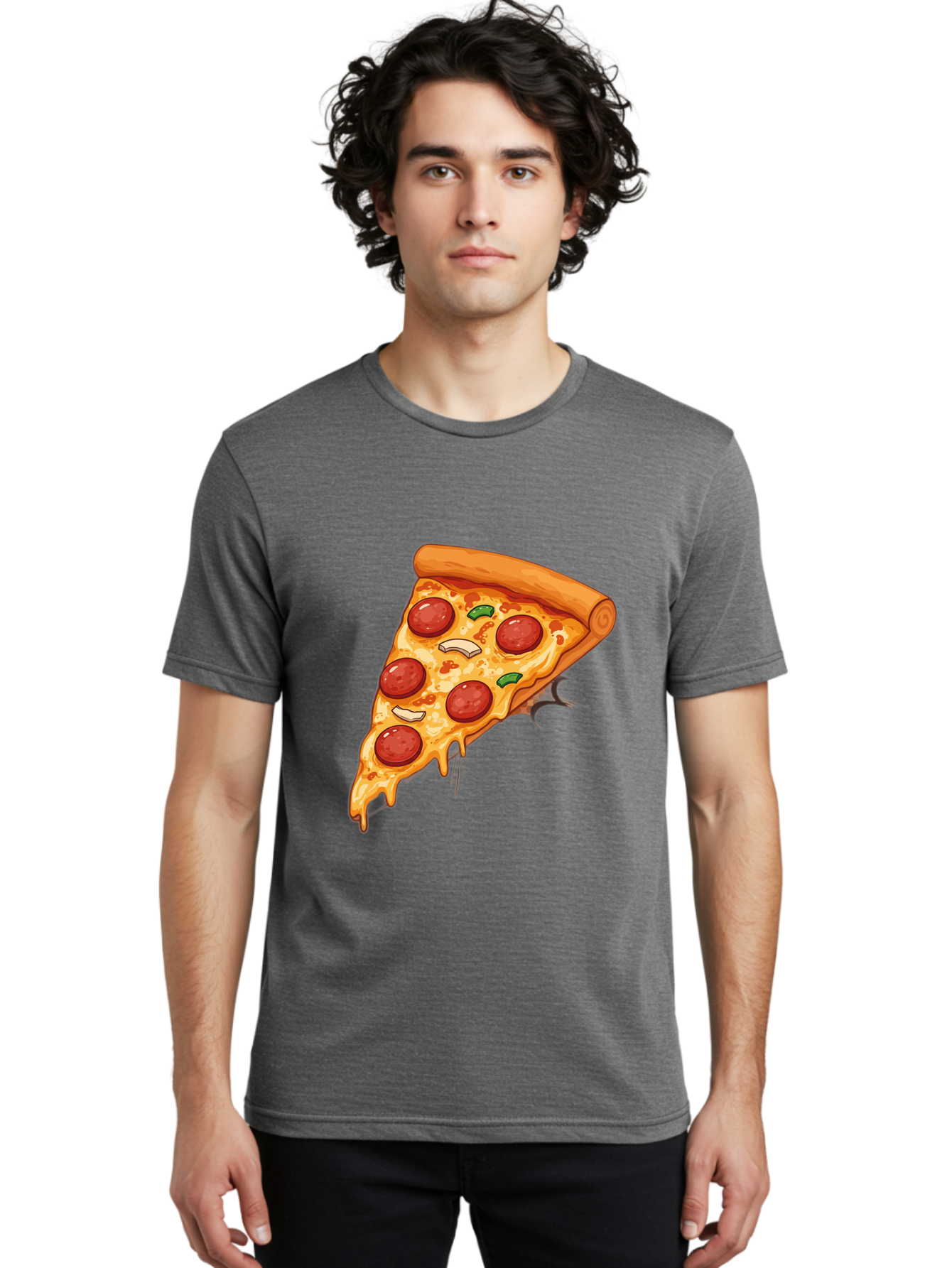 Pepperoni-Pizza-Slice-21 Men'S Graphic Tee, 100% Cotton, Comfortable Casual Summer Wear, Machine Washable, Pepperoni Pizza Slice, Cheesy Goodness, Savory Toppings, Melted Mozzarella, Italian Cuisine, Delicious Food, Appetizing Meal, Drooling, Bac232