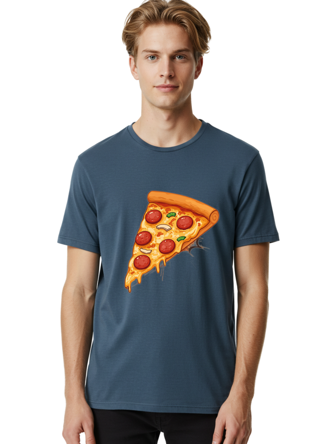 Pepperoni-Pizza-Slice-21 Men'S Graphic Tee, 100% Cotton, Comfortable Casual Summer Wear, Machine Washable, Pepperoni Pizza Slice, Cheesy Goodness, Savory Toppings, Melted Mozzarella, Italian Cuisine, Delicious Food, Appetizing Meal, Drooling, Bac232