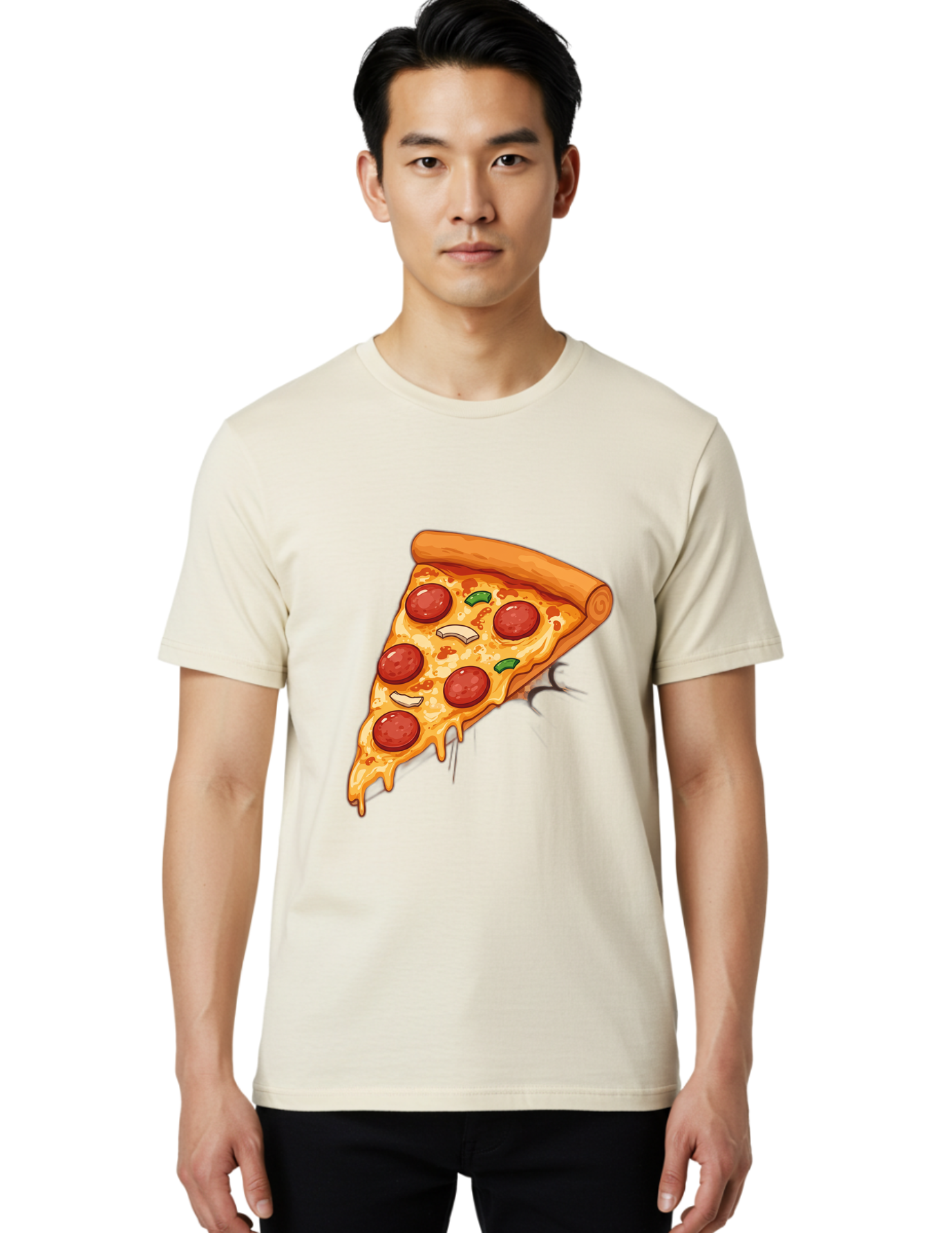 Pepperoni-Pizza-Slice-21 Men'S Graphic Tee, 100% Cotton, Comfortable Casual Summer Wear, Machine Washable, Pepperoni Pizza Slice, Cheesy Goodness, Savory Toppings, Melted Mozzarella, Italian Cuisine, Delicious Food, Appetizing Meal, Drooling, Bac232