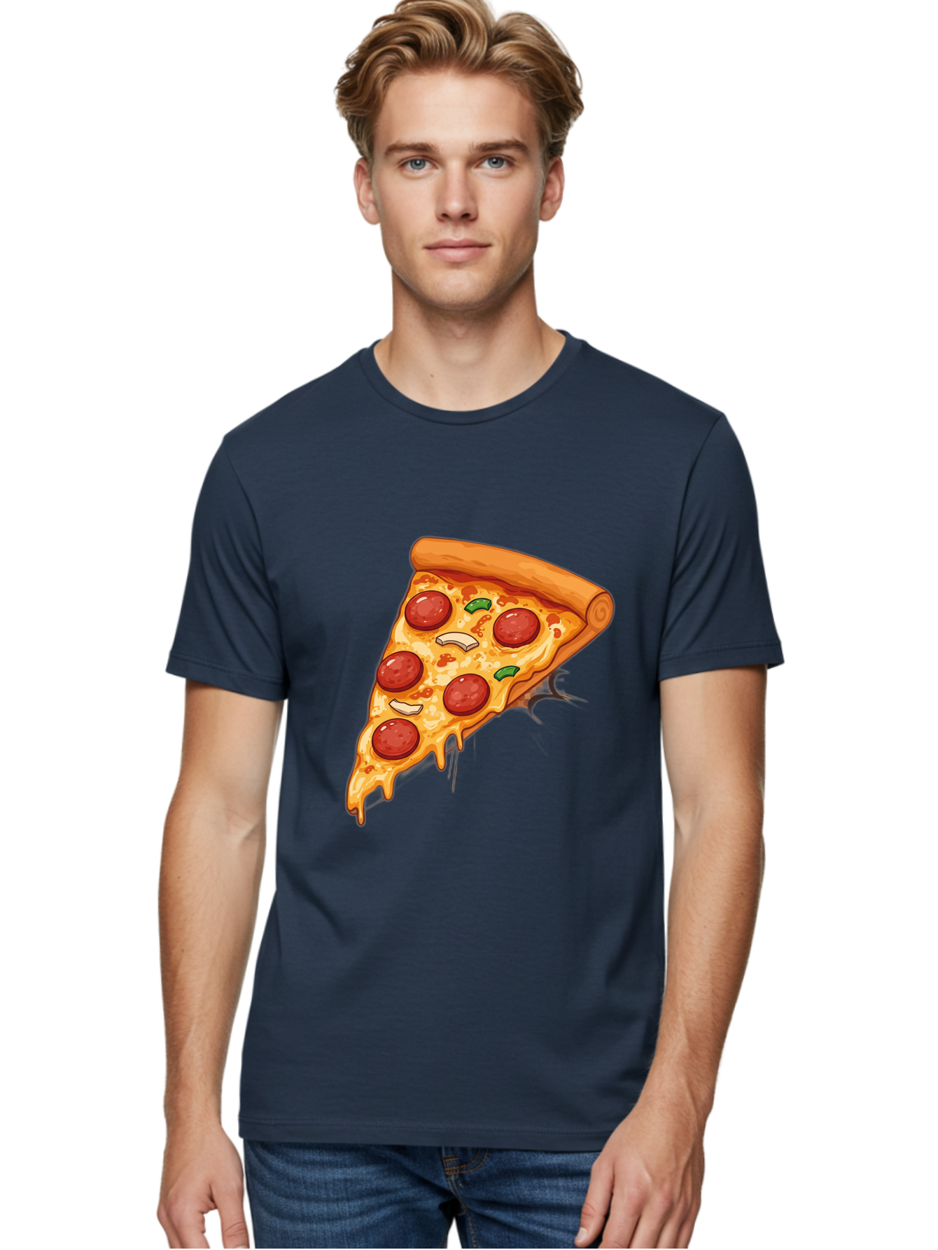 Pepperoni-Pizza-Slice-21 Men'S Graphic Tee, 100% Cotton, Comfortable Casual Summer Wear, Machine Washable, Pepperoni Pizza Slice, Cheesy Goodness, Savory Toppings, Melted Mozzarella, Italian Cuisine, Delicious Food, Appetizing Meal, Drooling, Bac232