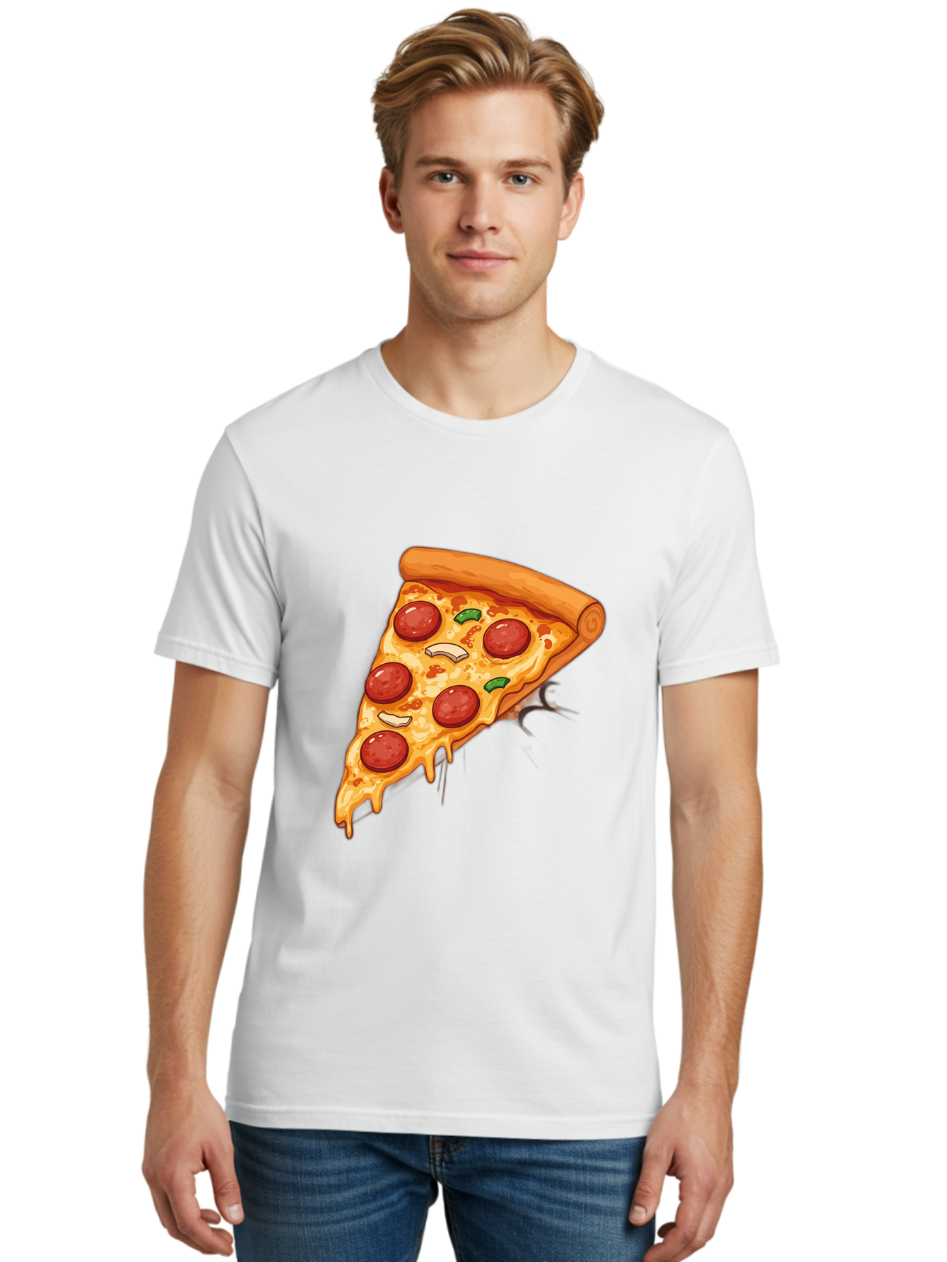 Pepperoni-Pizza-Slice-21 Men'S Graphic Tee, 100% Cotton, Comfortable Casual Summer Wear, Machine Washable, Pepperoni Pizza Slice, Cheesy Goodness, Savory Toppings, Melted Mozzarella, Italian Cuisine, Delicious Food, Appetizing Meal, Drooling, Bac232