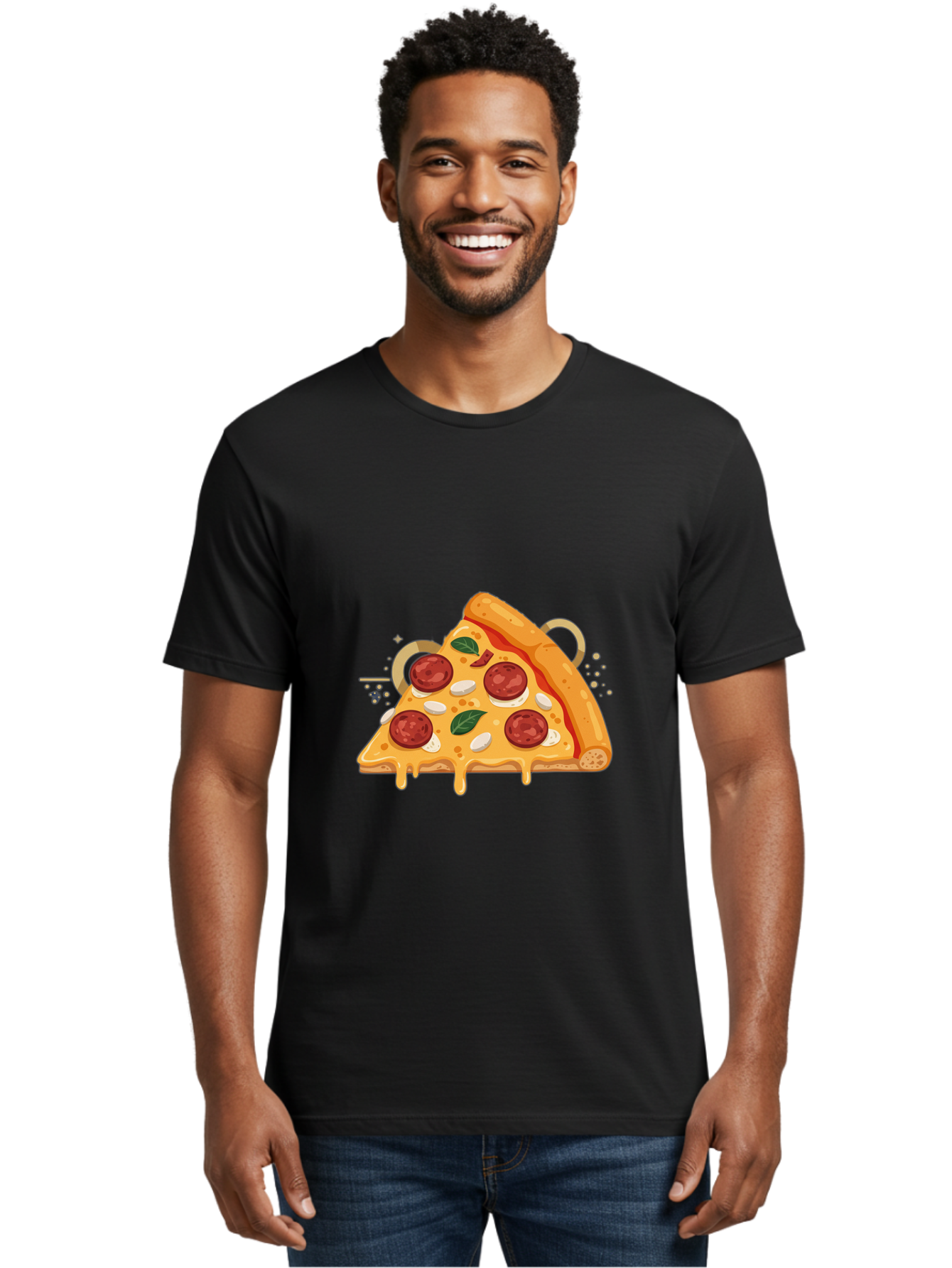 Pepperoni-Pizza-Slice-22 Men'S Graphic Tee, 100% Cotton, Comfortable Casual Summer Wear, Machine Washable, Pepperoni Pizza, Cheesy Goodness, Melted Cheese, Italian Cuisine, Savory Flavors, Appetizing Treat, Food Illustration, Bac233