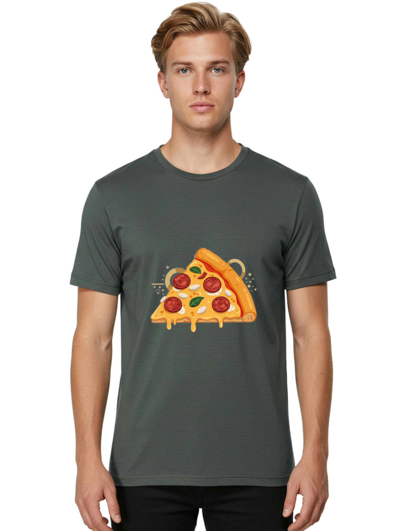 Pepperoni-Pizza-Slice-22 Men'S Graphic Tee, 100% Cotton, Comfortable Casual Summer Wear, Machine Washable, Pepperoni Pizza, Cheesy Goodness, Melted Cheese, Italian Cuisine, Savory Flavors, Appetizing Treat, Food Illustration, Bac233