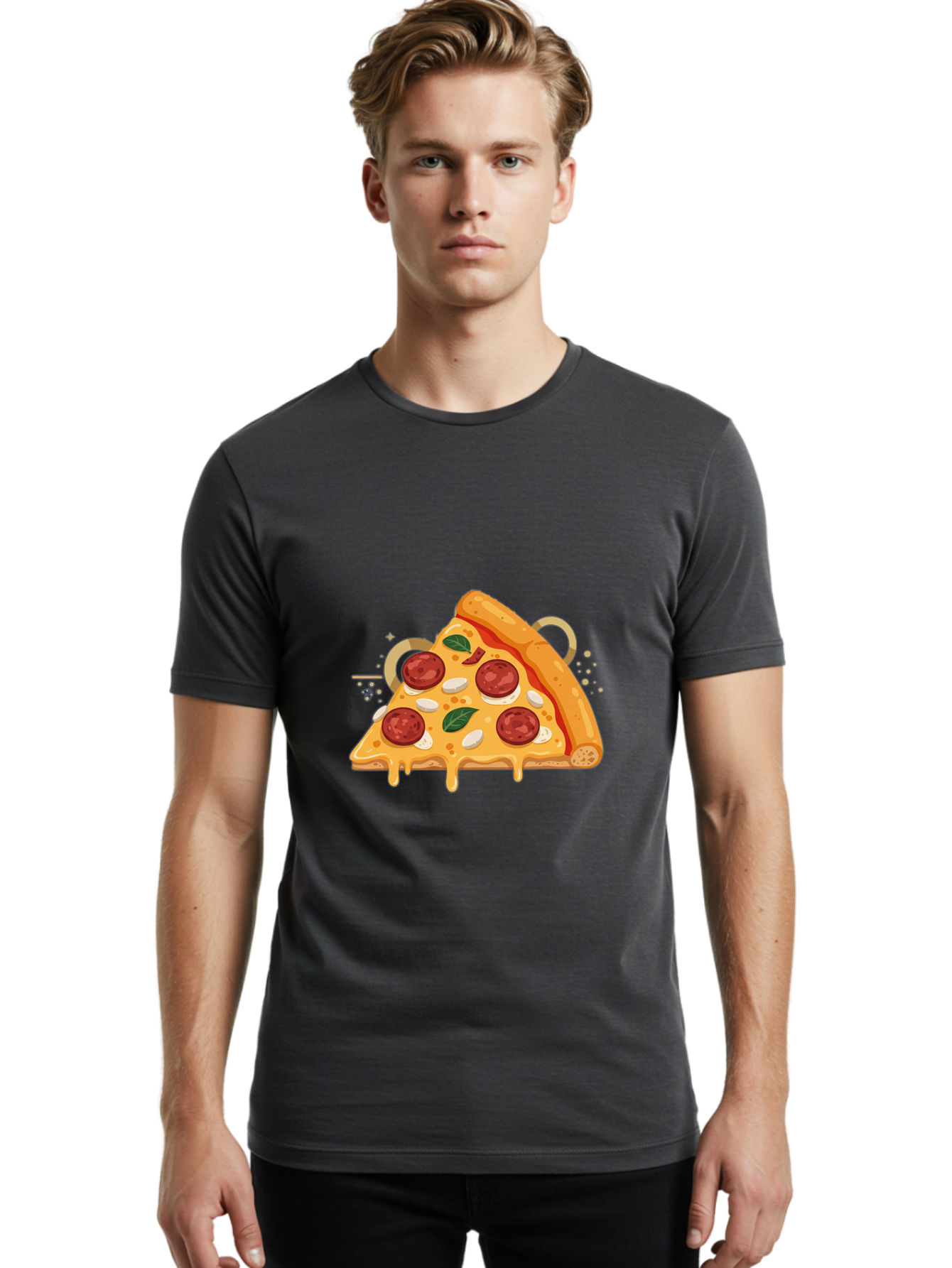 Pepperoni-Pizza-Slice-22 Men'S Graphic Tee, 100% Cotton, Comfortable Casual Summer Wear, Machine Washable, Pepperoni Pizza, Cheesy Goodness, Melted Cheese, Italian Cuisine, Savory Flavors, Appetizing Treat, Food Illustration, Bac233