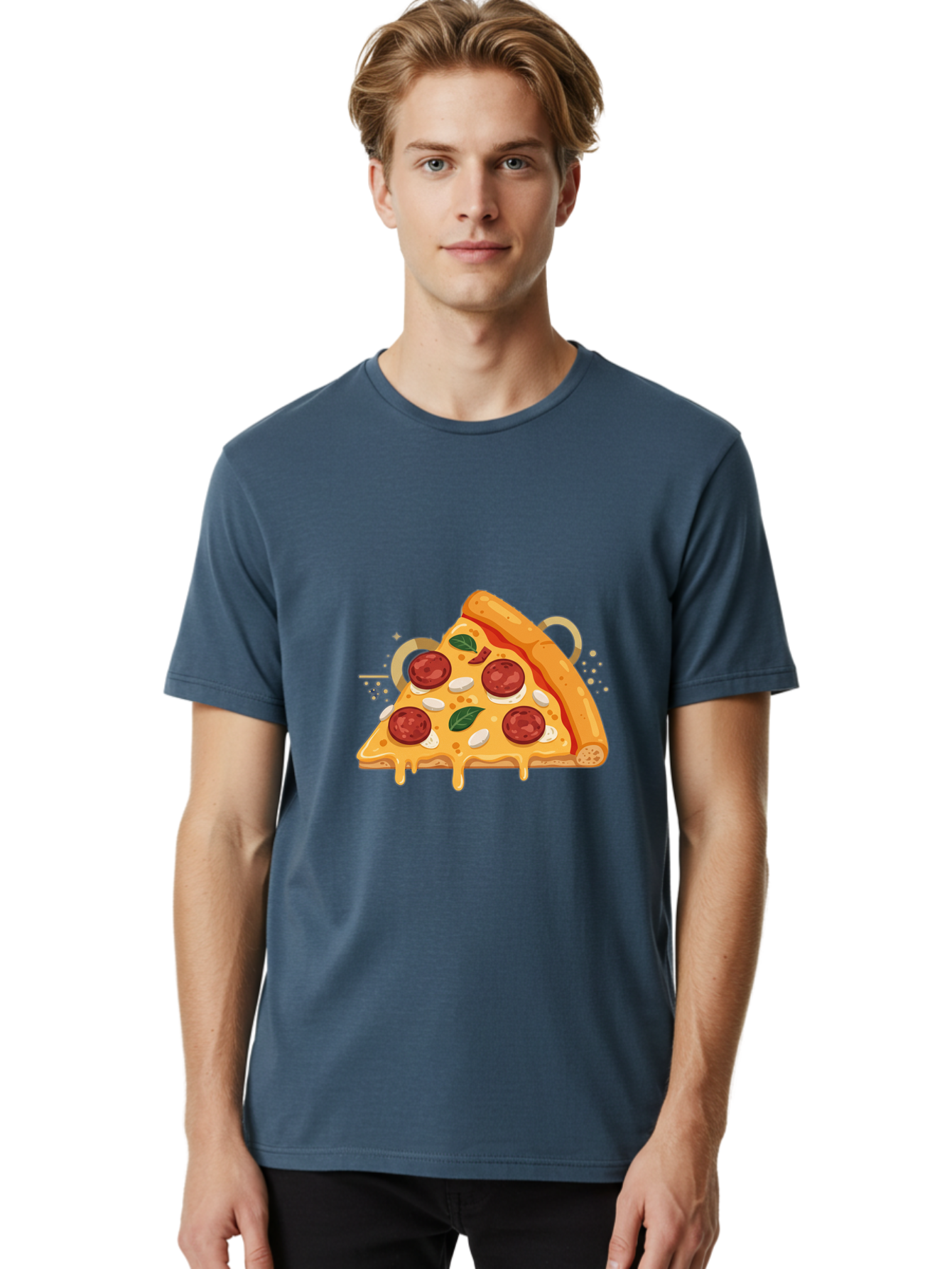 Pepperoni-Pizza-Slice-22 Men'S Graphic Tee, 100% Cotton, Comfortable Casual Summer Wear, Machine Washable, Pepperoni Pizza, Cheesy Goodness, Melted Cheese, Italian Cuisine, Savory Flavors, Appetizing Treat, Food Illustration, Bac233