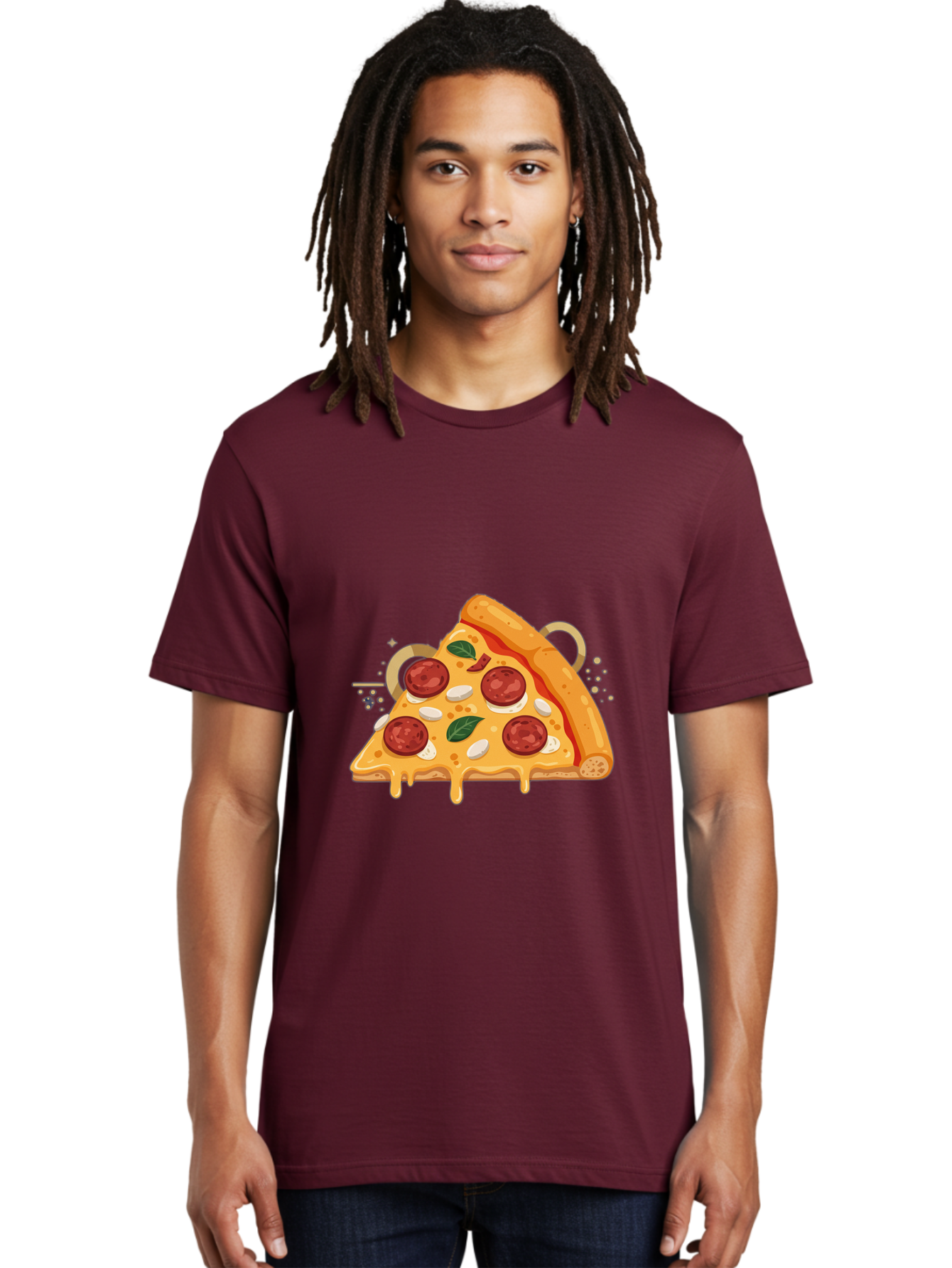Pepperoni-Pizza-Slice-22 Men'S Graphic Tee, 100% Cotton, Comfortable Casual Summer Wear, Machine Washable, Pepperoni Pizza, Cheesy Goodness, Melted Cheese, Italian Cuisine, Savory Flavors, Appetizing Treat, Food Illustration, Bac233