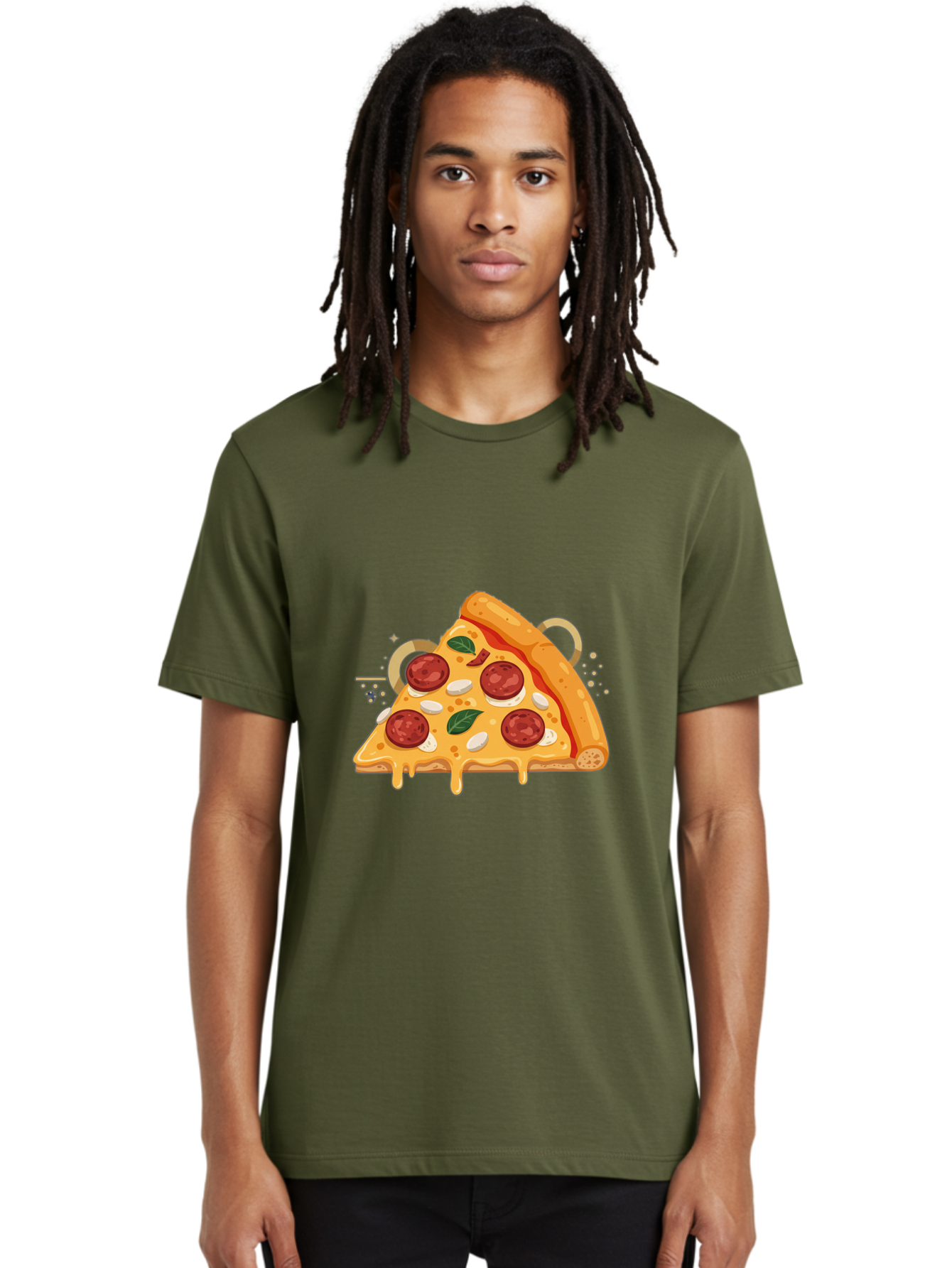 Pepperoni-Pizza-Slice-22 Men'S Graphic Tee, 100% Cotton, Comfortable Casual Summer Wear, Machine Washable, Pepperoni Pizza, Cheesy Goodness, Melted Cheese, Italian Cuisine, Savory Flavors, Appetizing Treat, Food Illustration, Bac233