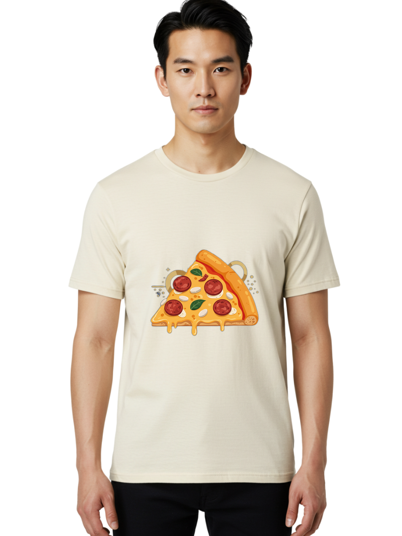 Pepperoni-Pizza-Slice-22 Men'S Graphic Tee, 100% Cotton, Comfortable Casual Summer Wear, Machine Washable, Pepperoni Pizza, Cheesy Goodness, Melted Cheese, Italian Cuisine, Savory Flavors, Appetizing Treat, Food Illustration, Bac233