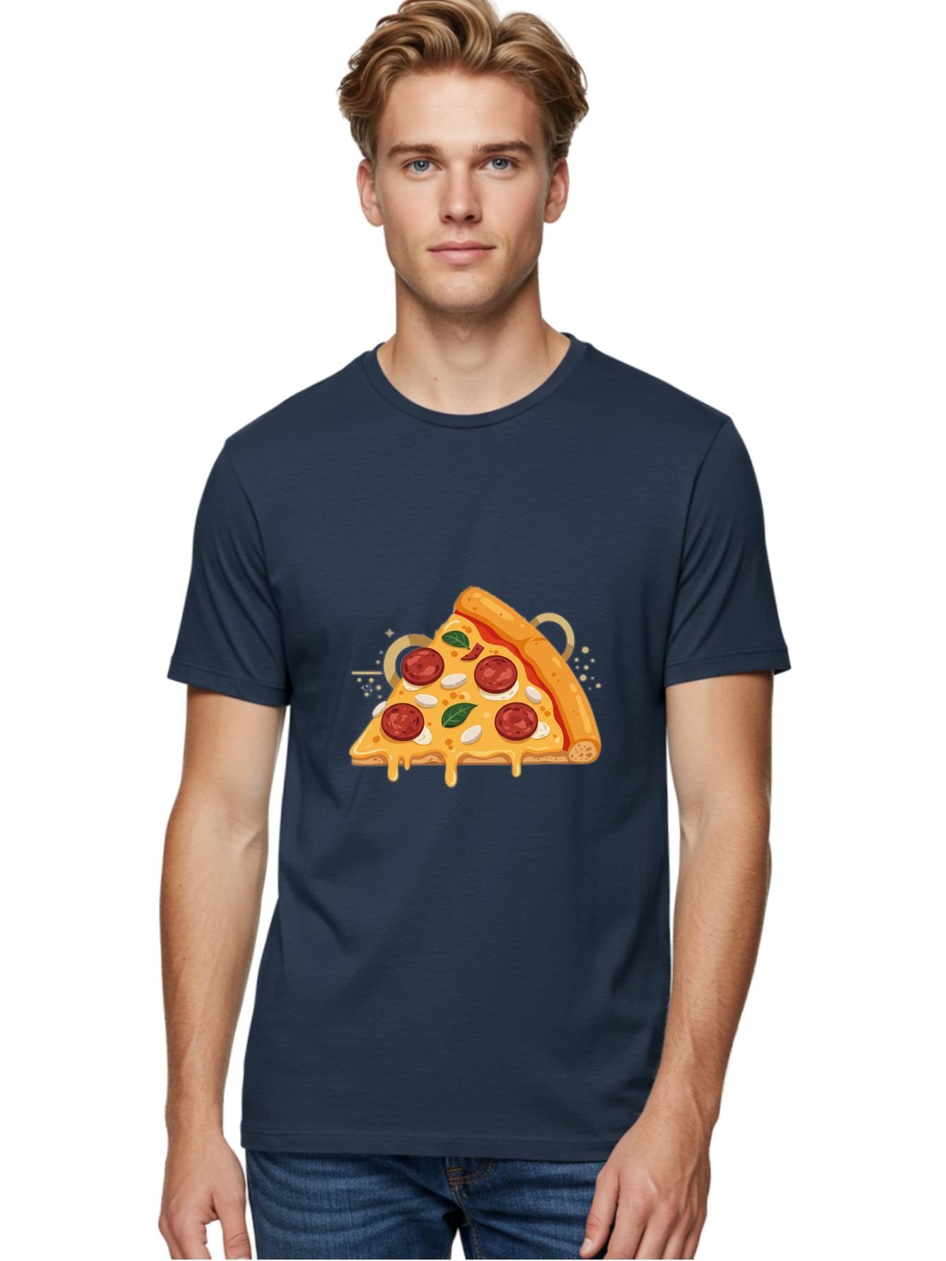 Pepperoni-Pizza-Slice-22 Men'S Graphic Tee, 100% Cotton, Comfortable Casual Summer Wear, Machine Washable, Pepperoni Pizza, Cheesy Goodness, Melted Cheese, Italian Cuisine, Savory Flavors, Appetizing Treat, Food Illustration, Bac233