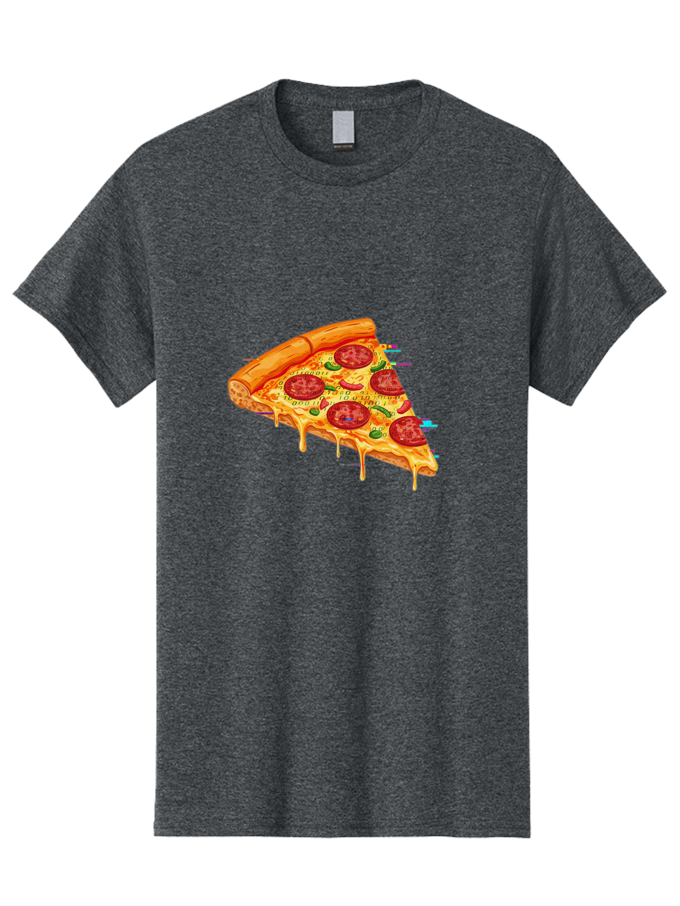 Pepperoni-Pizza-Slice-23 Men'S Graphic Tee, 100% Cotton, Comfortable Casual Summer Wear, Machine Washable, Pepperoni Pizza, Cheese Pizza, Pizza Slice, Melted Cheese, Pepperoni Toppings, Glitch Art, Distorted Image, Digital Art, Modern Design, Bac234
