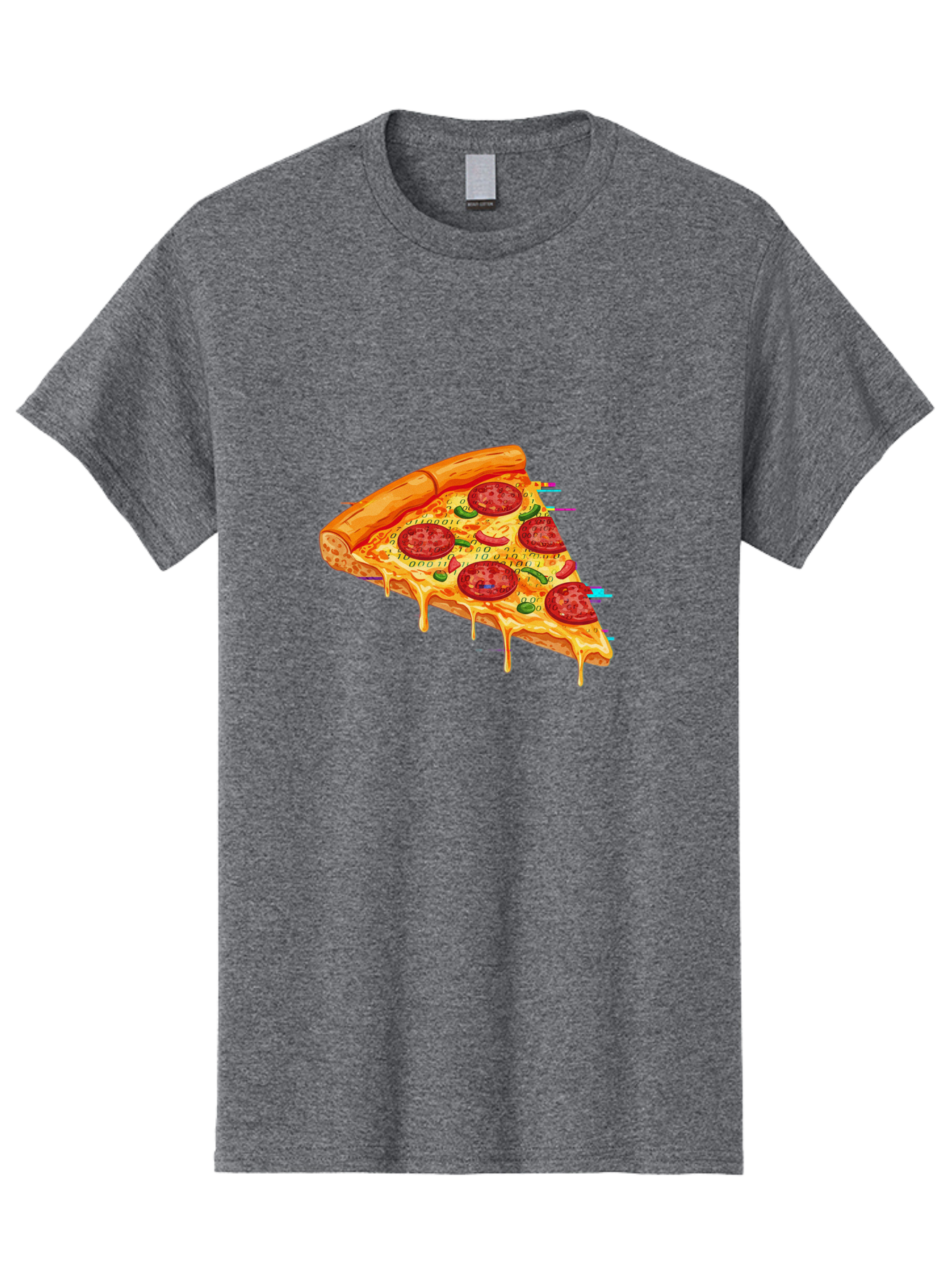 Pepperoni-Pizza-Slice-23 Men'S Graphic Tee, 100% Cotton, Comfortable Casual Summer Wear, Machine Washable, Pepperoni Pizza, Cheese Pizza, Pizza Slice, Melted Cheese, Pepperoni Toppings, Glitch Art, Distorted Image, Digital Art, Modern Design, Bac234