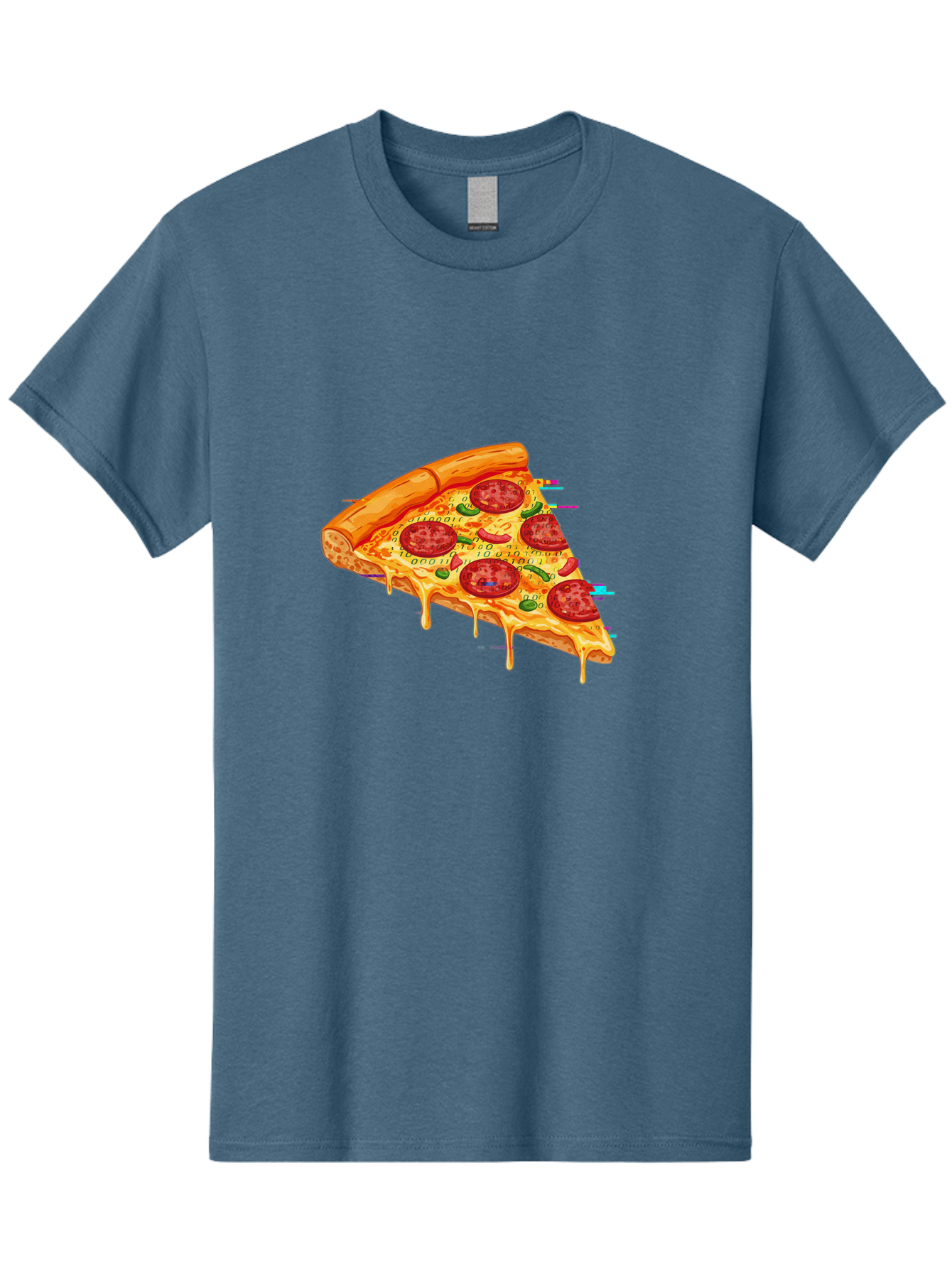 Pepperoni-Pizza-Slice-23 Men'S Graphic Tee, 100% Cotton, Comfortable Casual Summer Wear, Machine Washable, Pepperoni Pizza, Cheese Pizza, Pizza Slice, Melted Cheese, Pepperoni Toppings, Glitch Art, Distorted Image, Digital Art, Modern Design, Bac234