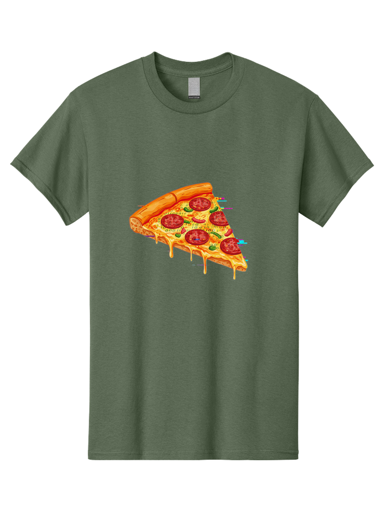 Pepperoni-Pizza-Slice-23 Men'S Graphic Tee, 100% Cotton, Comfortable Casual Summer Wear, Machine Washable, Pepperoni Pizza, Cheese Pizza, Pizza Slice, Melted Cheese, Pepperoni Toppings, Glitch Art, Distorted Image, Digital Art, Modern Design, Bac234