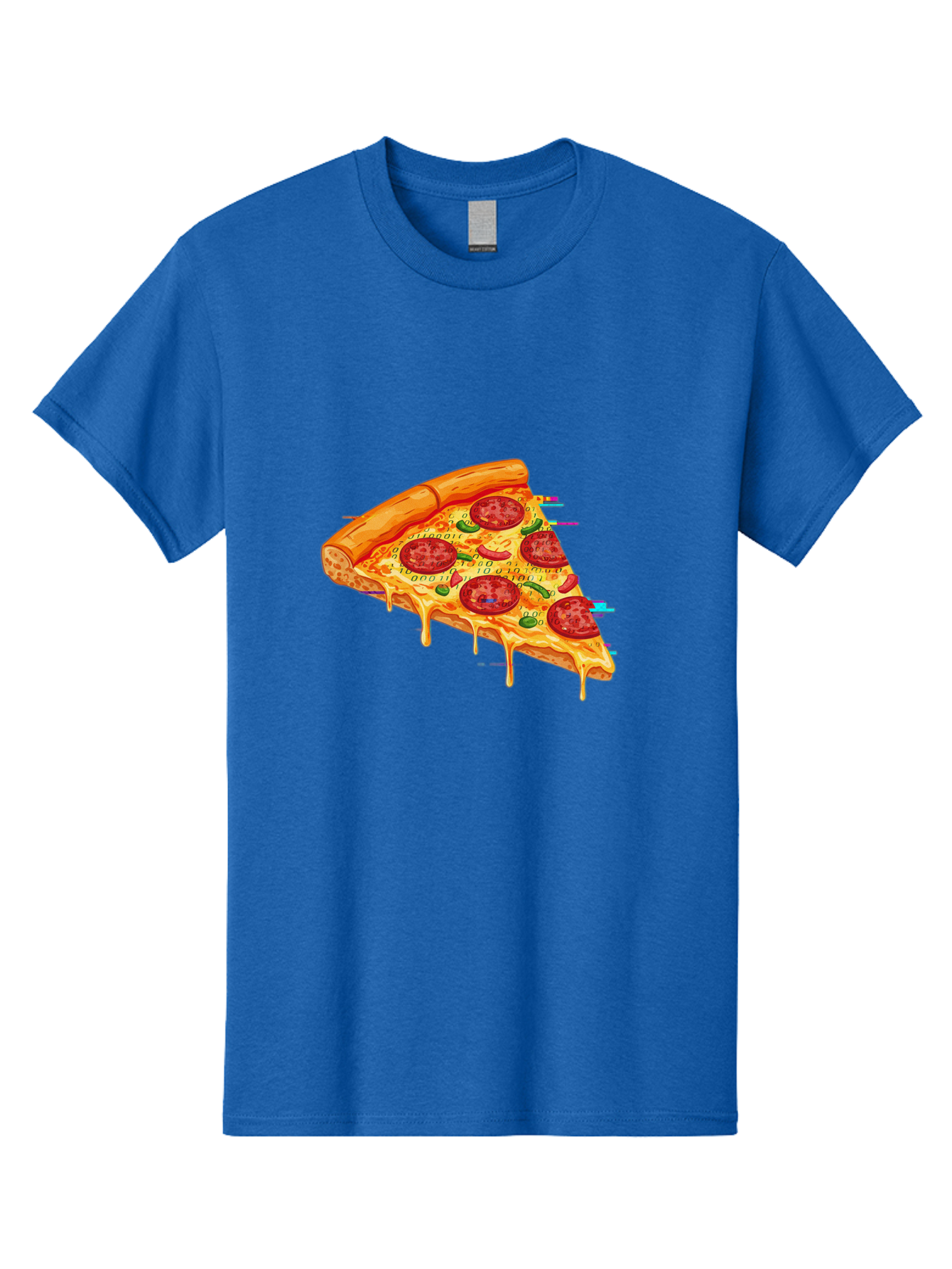 Pepperoni-Pizza-Slice-23 Men'S Graphic Tee, 100% Cotton, Comfortable Casual Summer Wear, Machine Washable, Pepperoni Pizza, Cheese Pizza, Pizza Slice, Melted Cheese, Pepperoni Toppings, Glitch Art, Distorted Image, Digital Art, Modern Design, Bac234