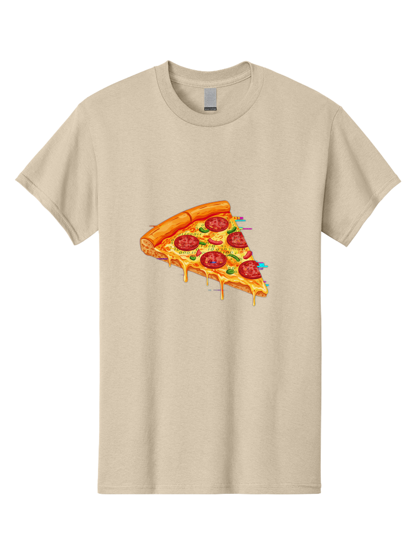 Pepperoni-Pizza-Slice-23 Men'S Graphic Tee, 100% Cotton, Comfortable Casual Summer Wear, Machine Washable, Pepperoni Pizza, Cheese Pizza, Pizza Slice, Melted Cheese, Pepperoni Toppings, Glitch Art, Distorted Image, Digital Art, Modern Design, Bac234