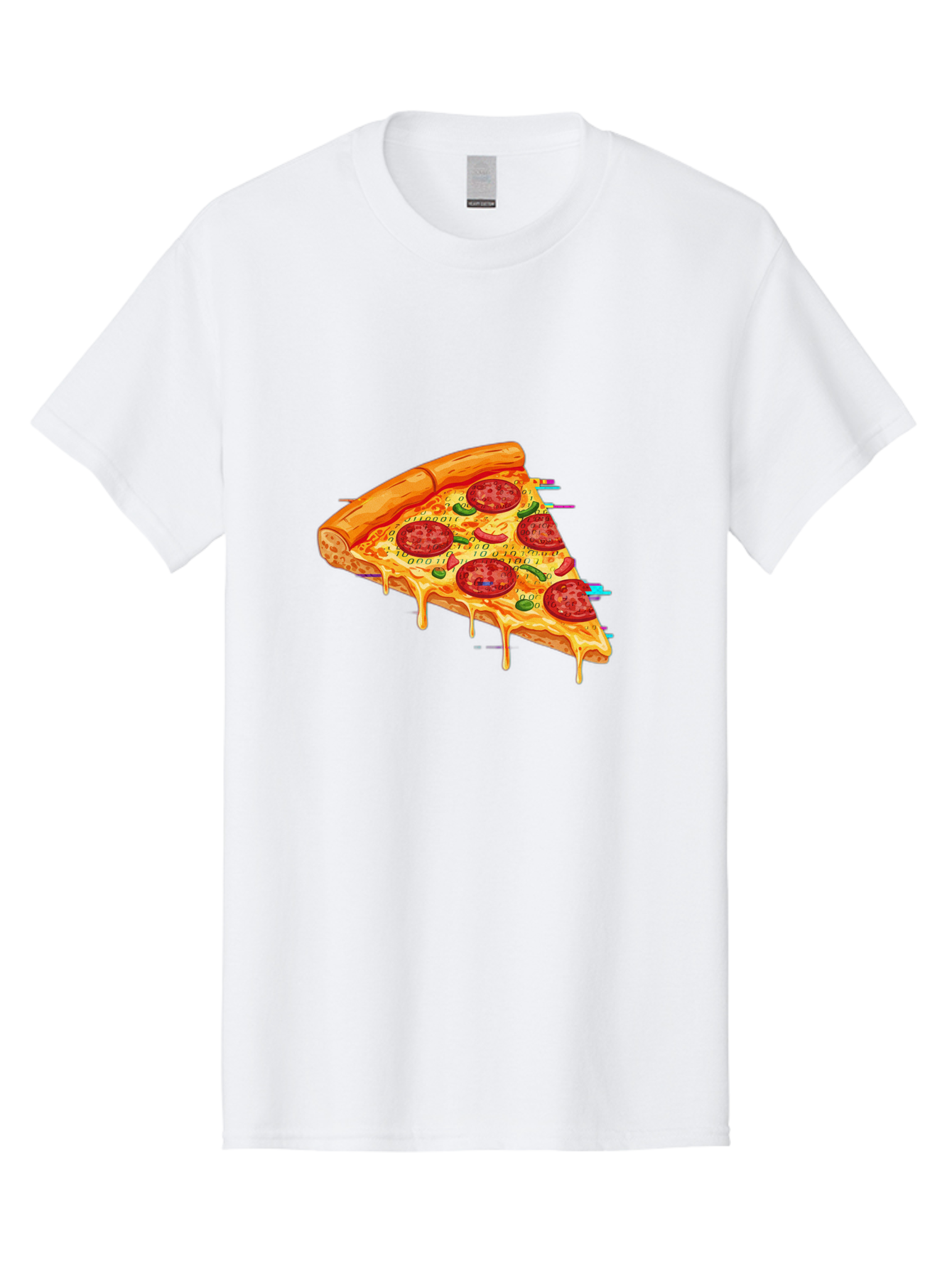 Pepperoni-Pizza-Slice-23 Men'S Graphic Tee, 100% Cotton, Comfortable Casual Summer Wear, Machine Washable, Pepperoni Pizza, Cheese Pizza, Pizza Slice, Melted Cheese, Pepperoni Toppings, Glitch Art, Distorted Image, Digital Art, Modern Design, Bac234