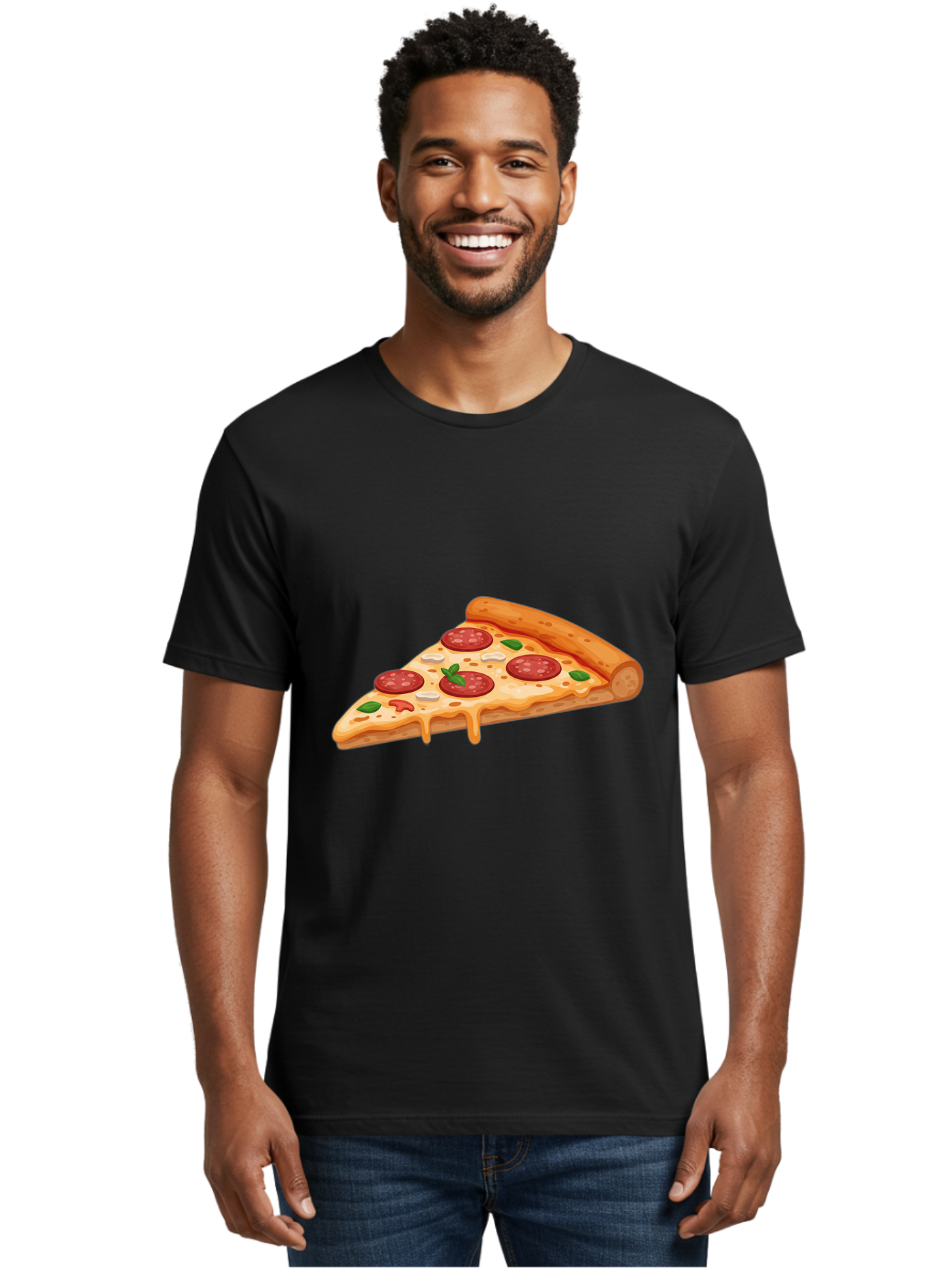 Pepperoni-Pizza-Slice-3 Men'S Graphic Tee, 100% Cotton, Comfortable Casual Summer Wear, Machine Washable, Pepperoni Pizza, Pizza Slice, Cheesy Goodness, Melted Cheese, Savory Pepperoni, Fresh Basil, Italian Cuisine, Foodie Delight Bac235