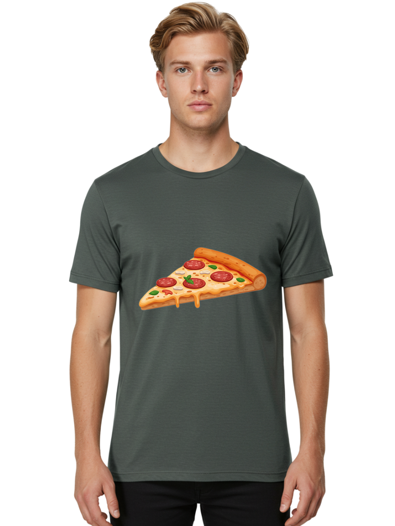 Pepperoni-Pizza-Slice-3 Men'S Graphic Tee, 100% Cotton, Comfortable Casual Summer Wear, Machine Washable, Pepperoni Pizza, Pizza Slice, Cheesy Goodness, Melted Cheese, Savory Pepperoni, Fresh Basil, Italian Cuisine, Foodie Delight Bac235