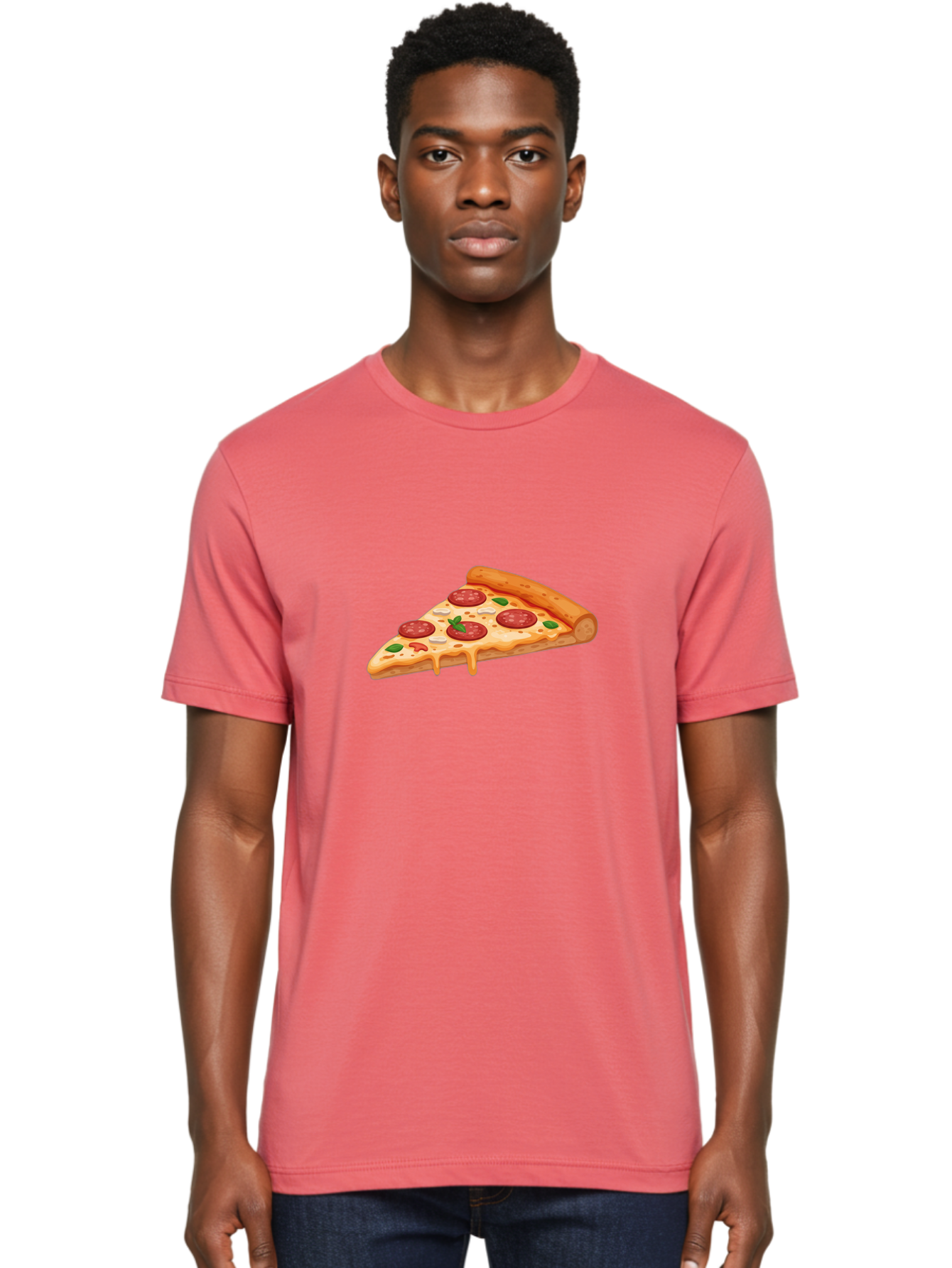 Pepperoni-Pizza-Slice-3 Men'S Graphic Tee, 100% Cotton, Comfortable Casual Summer Wear, Machine Washable, Pepperoni Pizza, Pizza Slice, Cheesy Goodness, Melted Cheese, Savory Pepperoni, Fresh Basil, Italian Cuisine, Foodie Delight Bac235