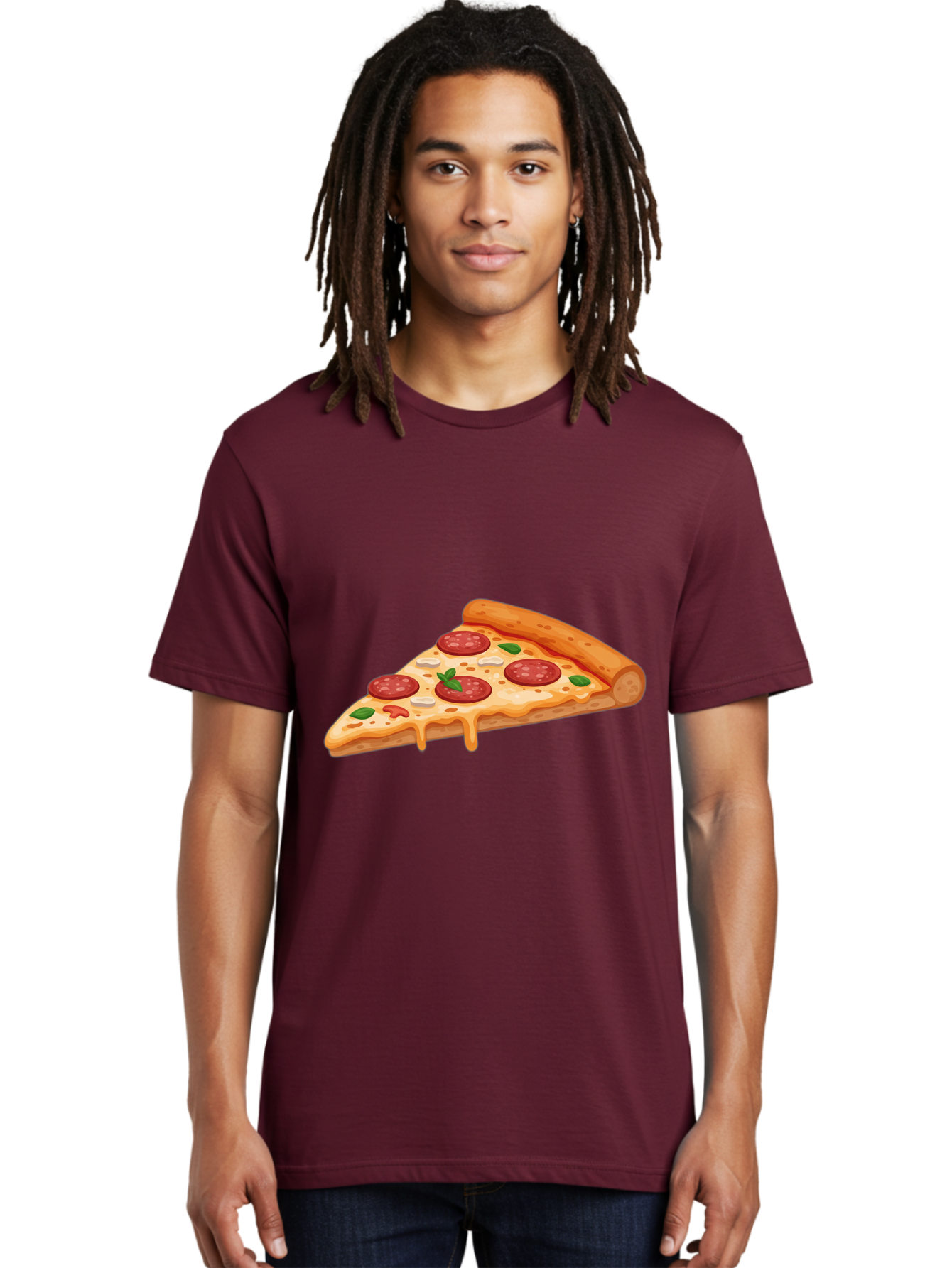 Pepperoni-Pizza-Slice-3 Men'S Graphic Tee, 100% Cotton, Comfortable Casual Summer Wear, Machine Washable, Pepperoni Pizza, Pizza Slice, Cheesy Goodness, Melted Cheese, Savory Pepperoni, Fresh Basil, Italian Cuisine, Foodie Delight Bac235