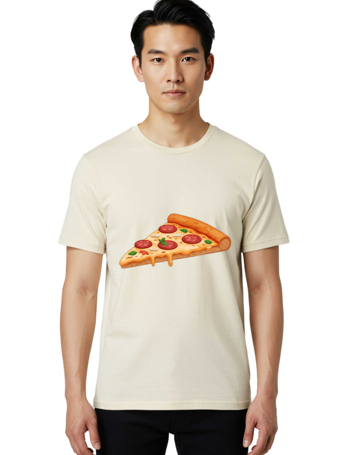 Pepperoni-Pizza-Slice-3 Men'S Graphic Tee, 100% Cotton, Comfortable Casual Summer Wear, Machine Washable, Pepperoni Pizza, Pizza Slice, Cheesy Goodness, Melted Cheese, Savory Pepperoni, Fresh Basil, Italian Cuisine, Foodie Delight Bac235