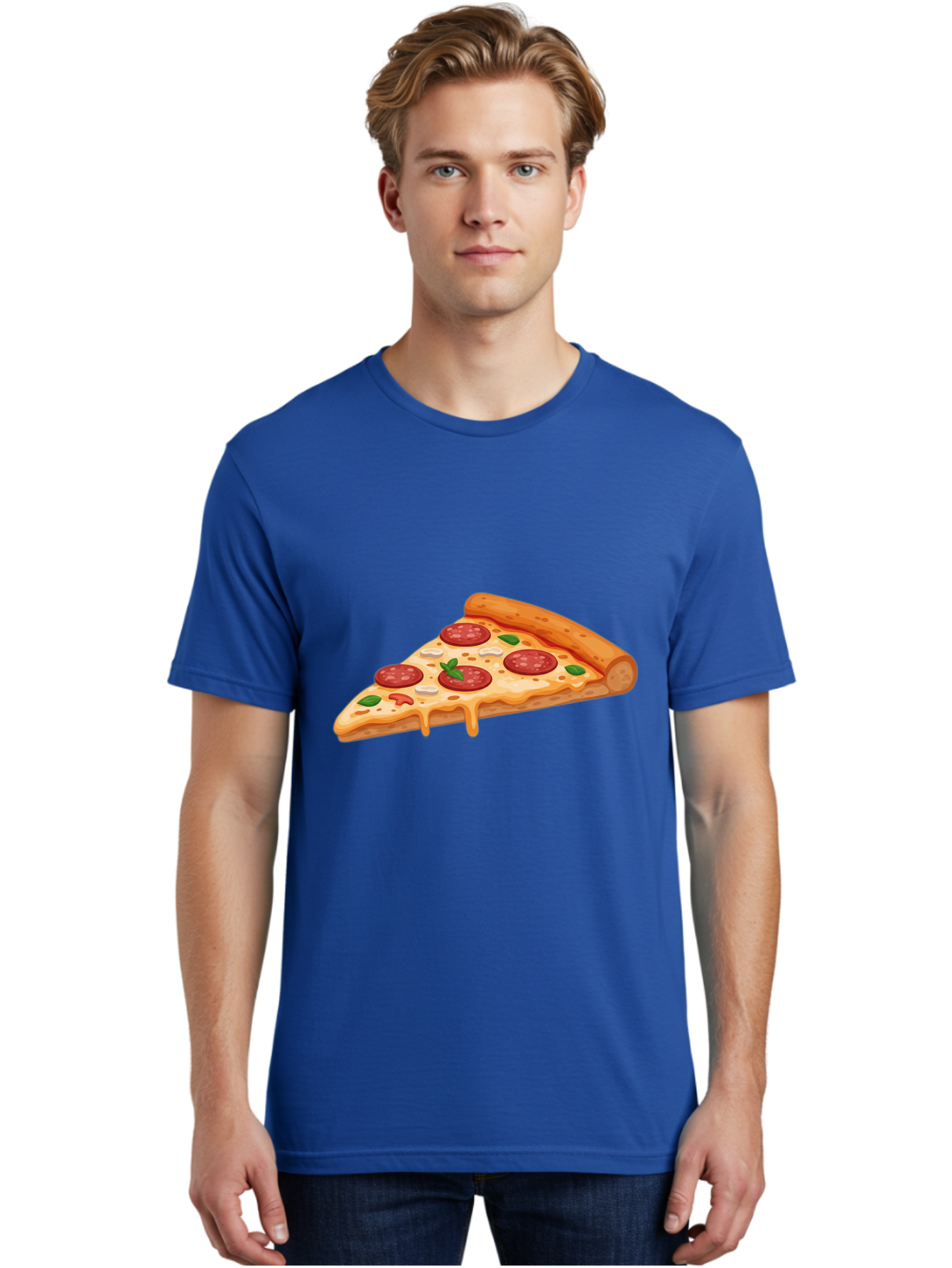 Pepperoni-Pizza-Slice-3 Men'S Graphic Tee, 100% Cotton, Comfortable Casual Summer Wear, Machine Washable, Pepperoni Pizza, Pizza Slice, Cheesy Goodness, Melted Cheese, Savory Pepperoni, Fresh Basil, Italian Cuisine, Foodie Delight Bac235