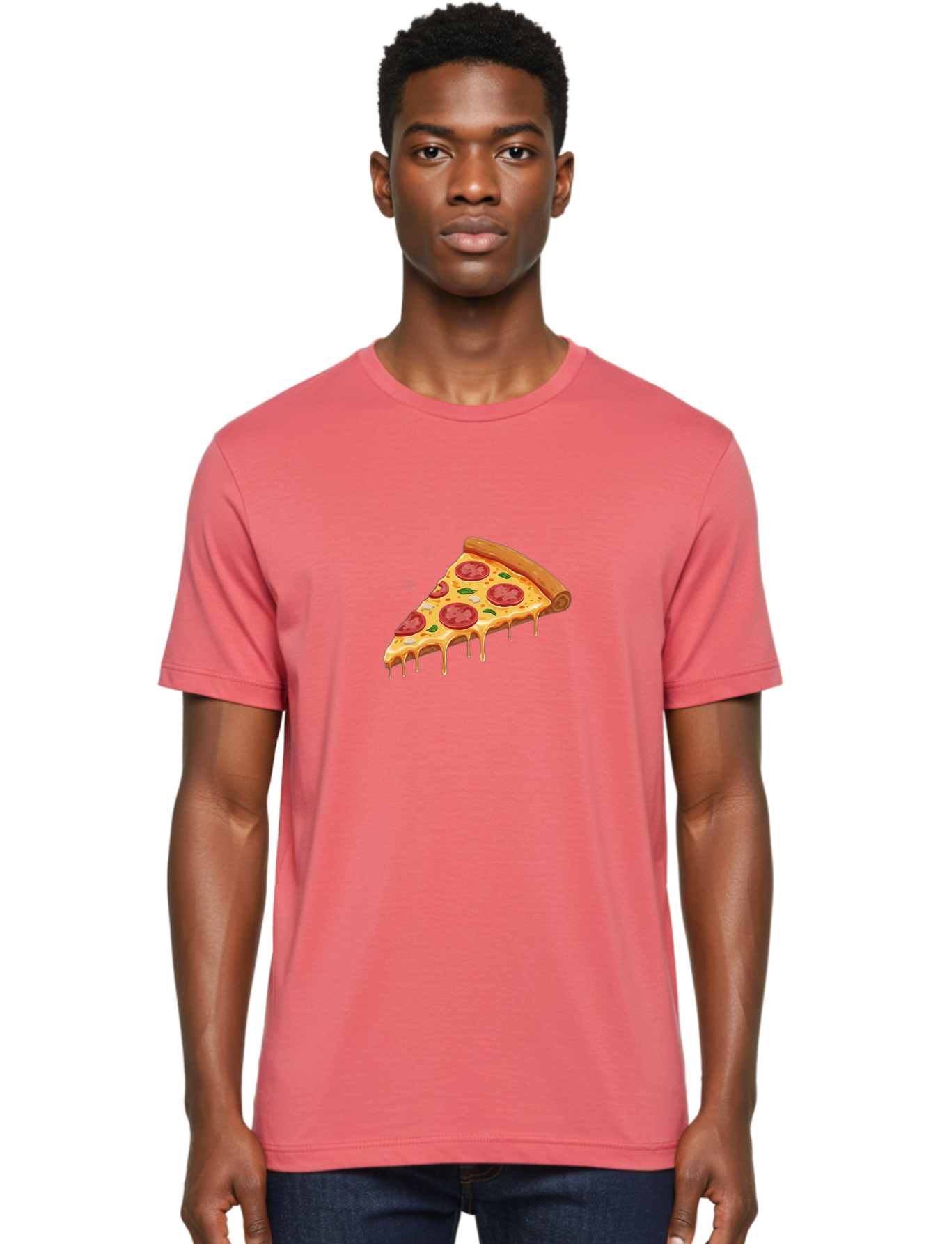Pepperoni-Pizza-Slice-4 Men'S Graphic Tee, 100% Cotton, Comfortable Casual Summer Wear, Machine Washable, Pepperoni Pizza, Pizza Slice, Melted Cheese, Pepperoni, Basil Leaves, Gooey Cheese, Pizza Toppings, Italian Food, Cheesy Goodness Bac236