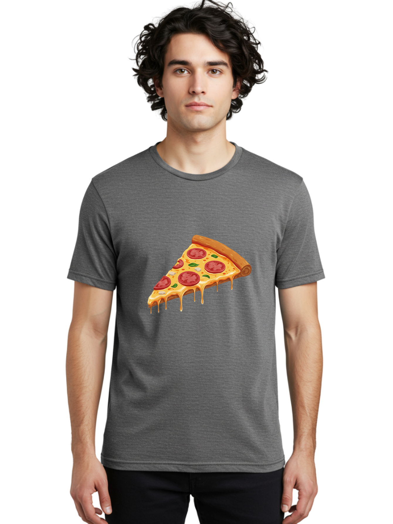 Pepperoni-Pizza-Slice-4 Men'S Graphic Tee, 100% Cotton, Comfortable Casual Summer Wear, Machine Washable, Pepperoni Pizza, Pizza Slice, Melted Cheese, Pepperoni, Basil Leaves, Gooey Cheese, Pizza Toppings, Italian Food, Cheesy Goodness Bac236