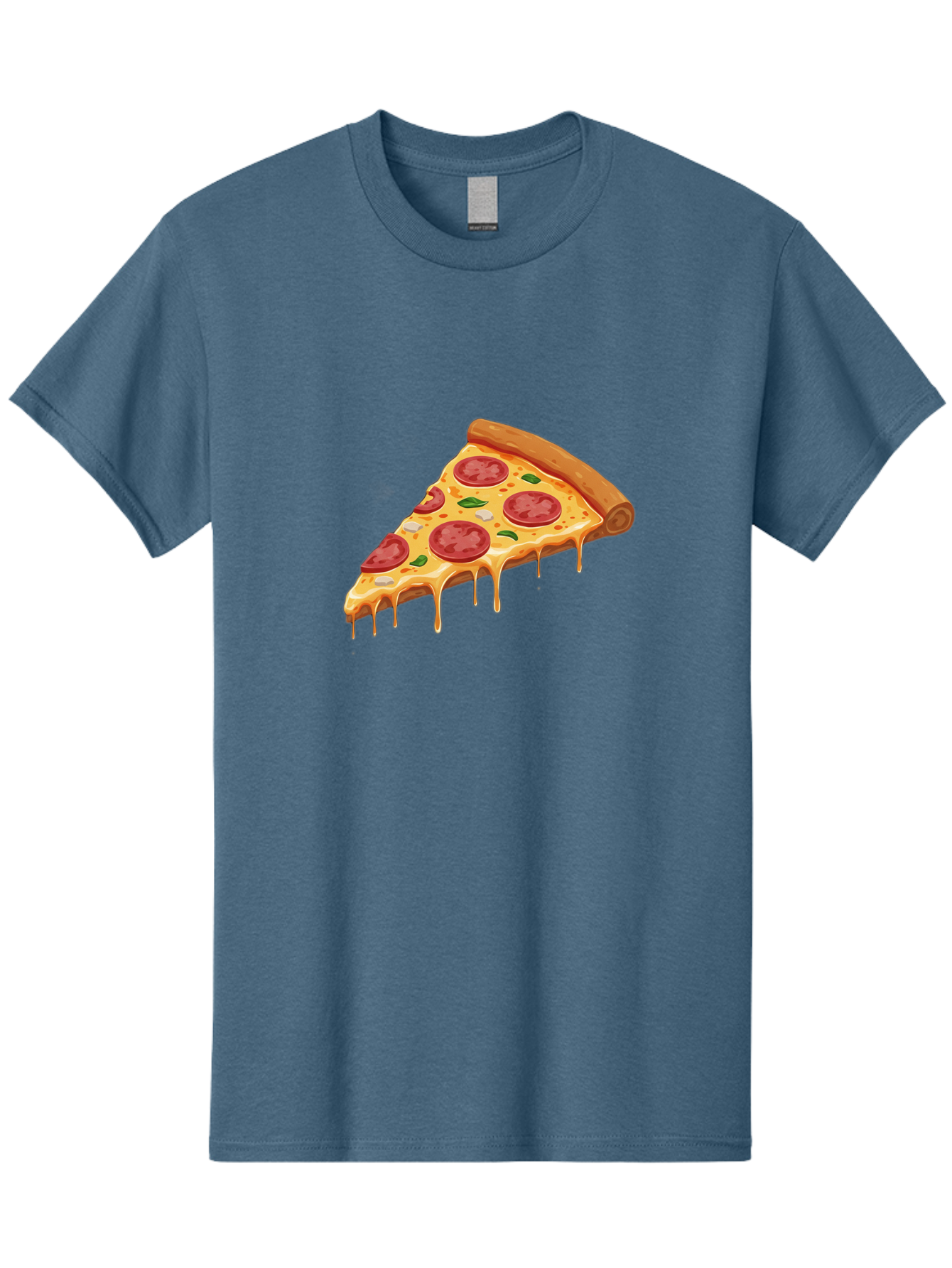 Pepperoni-Pizza-Slice-4 Men'S Graphic Tee, 100% Cotton, Comfortable Casual Summer Wear, Machine Washable, Pepperoni Pizza, Pizza Slice, Melted Cheese, Pepperoni, Basil Leaves, Gooey Cheese, Pizza Toppings, Italian Food, Cheesy Goodness Bac236