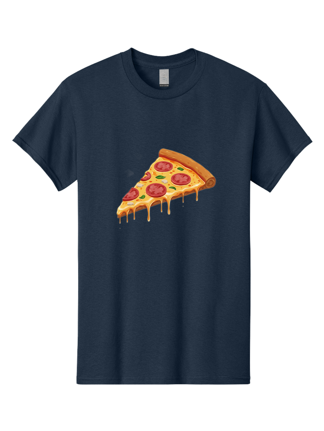 Pepperoni-Pizza-Slice-4 Men'S Graphic Tee, 100% Cotton, Comfortable Casual Summer Wear, Machine Washable, Pepperoni Pizza, Pizza Slice, Melted Cheese, Pepperoni, Basil Leaves, Gooey Cheese, Pizza Toppings, Italian Food, Cheesy Goodness Bac236
