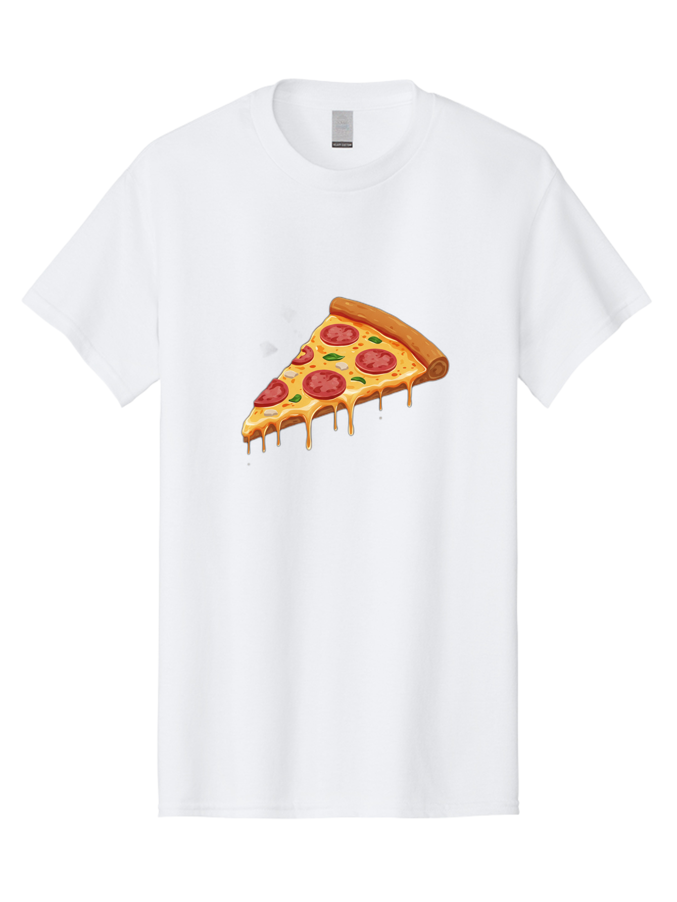 Pepperoni-Pizza-Slice-4 Men'S Graphic Tee, 100% Cotton, Comfortable Casual Summer Wear, Machine Washable, Pepperoni Pizza, Pizza Slice, Melted Cheese, Pepperoni, Basil Leaves, Gooey Cheese, Pizza Toppings, Italian Food, Cheesy Goodness Bac236