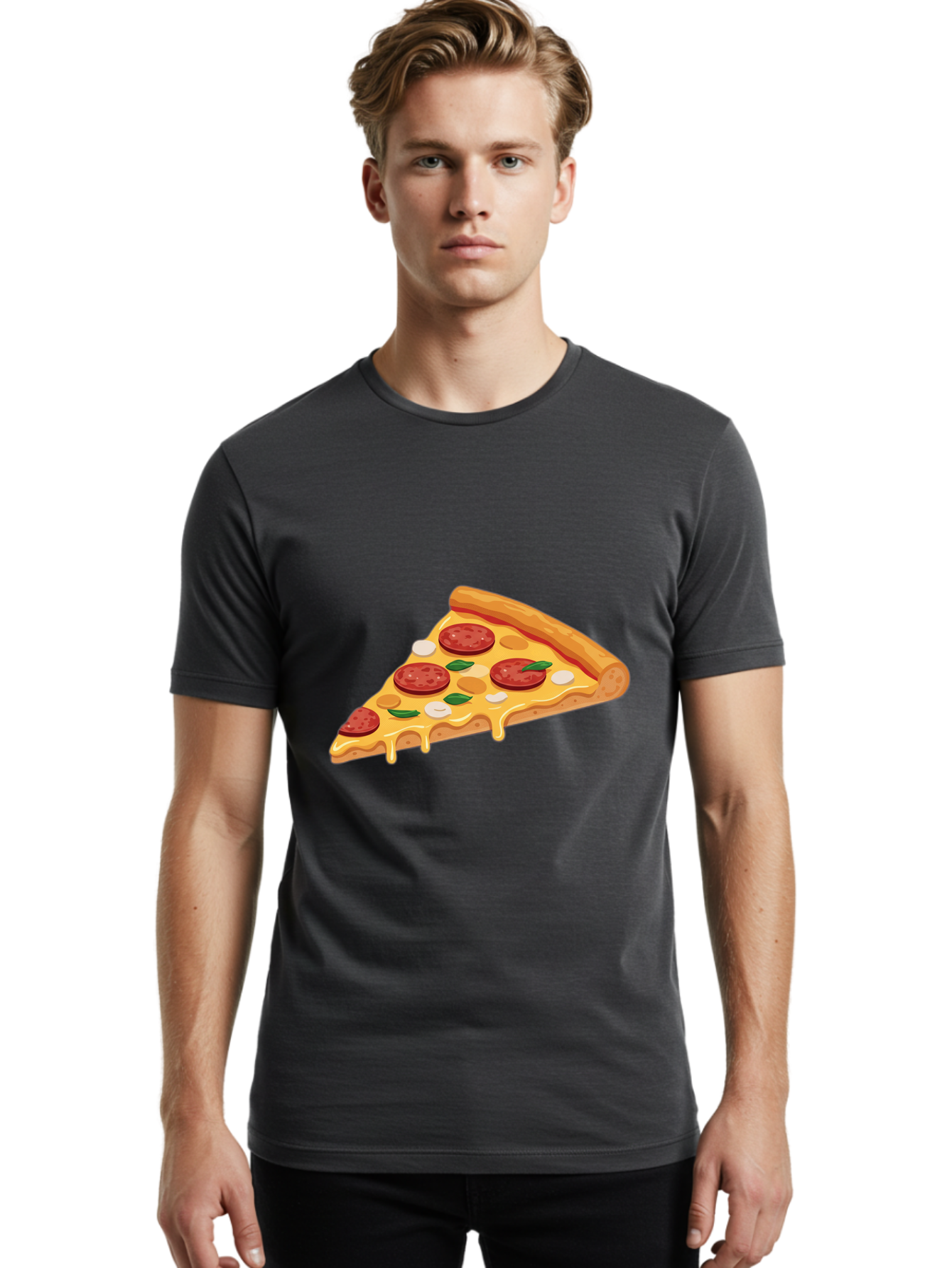 Pepperoni-Pizza-Slice-5 Men'S Graphic Tee, 100% Cotton, Comfortable Casual Summer Wear, Machine Washable, Pepperoni Pizza, Pizza Slice, Melted Cheese, Pepperoni, Basil, Garlic, Italian Food, Cheesy Goodness, Tasty Pizza, Food Illustration Bac237