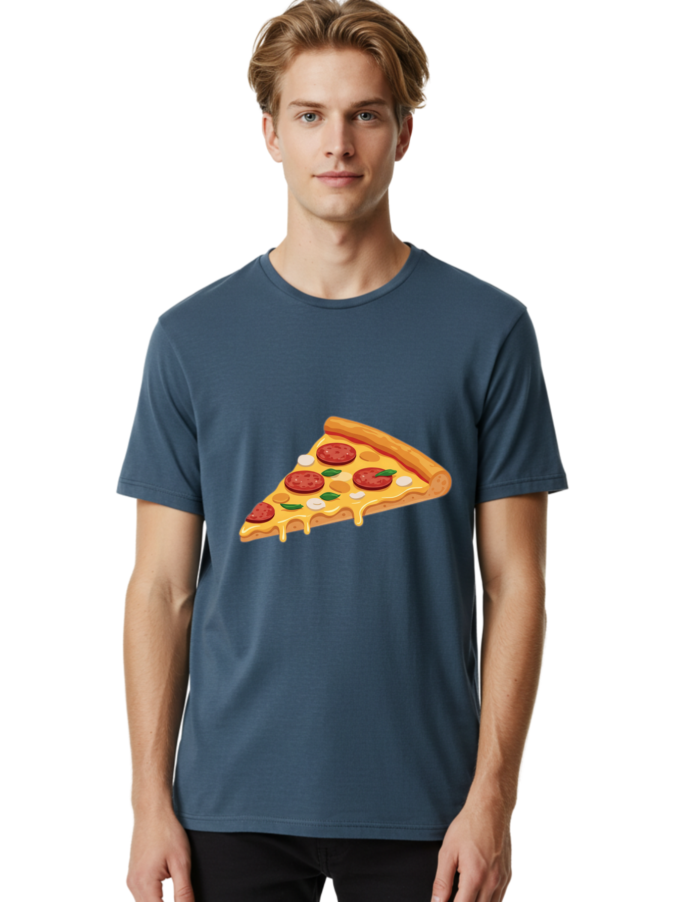 Pepperoni-Pizza-Slice-5 Men'S Graphic Tee, 100% Cotton, Comfortable Casual Summer Wear, Machine Washable, Pepperoni Pizza, Pizza Slice, Melted Cheese, Pepperoni, Basil, Garlic, Italian Food, Cheesy Goodness, Tasty Pizza, Food Illustration Bac237