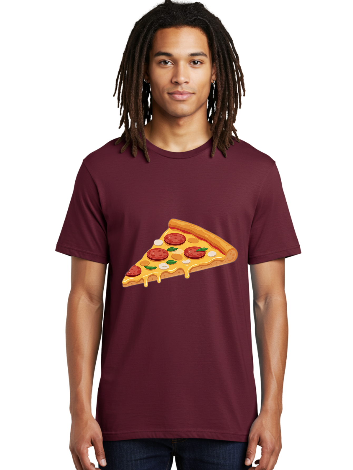 Pepperoni-Pizza-Slice-5 Men'S Graphic Tee, 100% Cotton, Comfortable Casual Summer Wear, Machine Washable, Pepperoni Pizza, Pizza Slice, Melted Cheese, Pepperoni, Basil, Garlic, Italian Food, Cheesy Goodness, Tasty Pizza, Food Illustration Bac237
