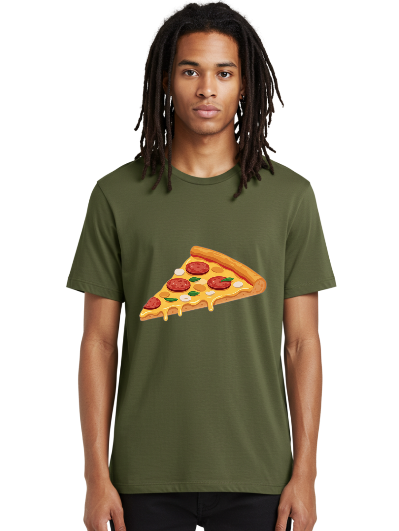 Pepperoni-Pizza-Slice-5 Men'S Graphic Tee, 100% Cotton, Comfortable Casual Summer Wear, Machine Washable, Pepperoni Pizza, Pizza Slice, Melted Cheese, Pepperoni, Basil, Garlic, Italian Food, Cheesy Goodness, Tasty Pizza, Food Illustration Bac237
