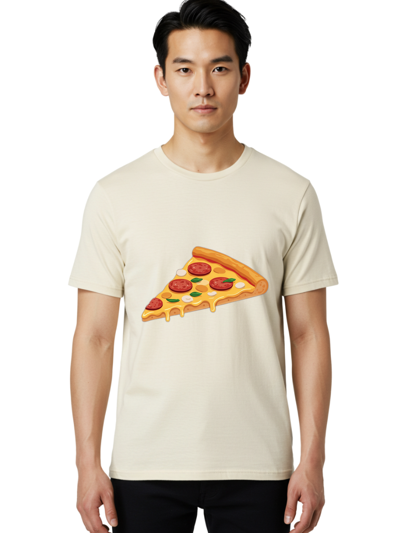 Pepperoni-Pizza-Slice-5 Men'S Graphic Tee, 100% Cotton, Comfortable Casual Summer Wear, Machine Washable, Pepperoni Pizza, Pizza Slice, Melted Cheese, Pepperoni, Basil, Garlic, Italian Food, Cheesy Goodness, Tasty Pizza, Food Illustration Bac237