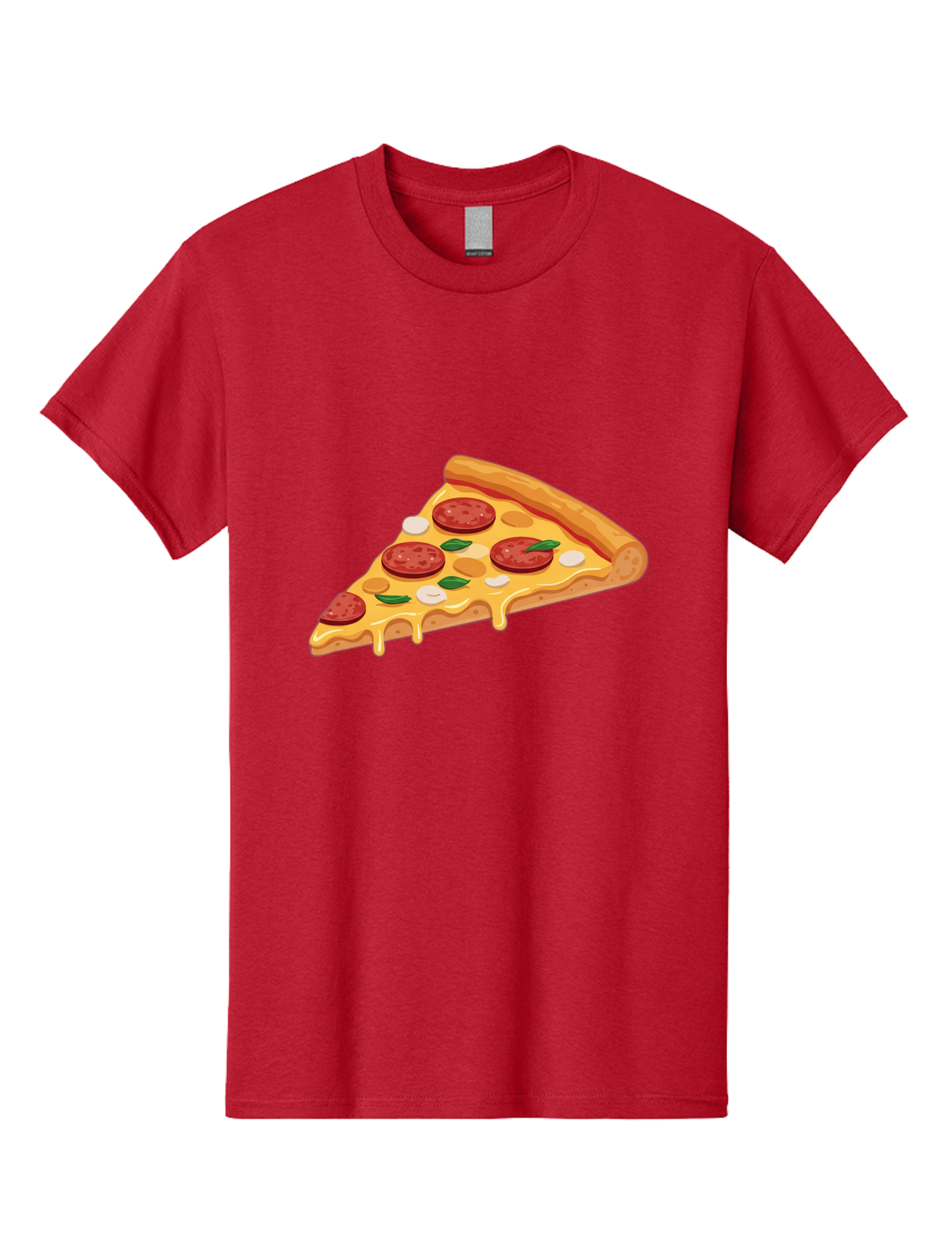 Pepperoni-Pizza-Slice-5 Men'S Graphic Tee, 100% Cotton, Comfortable Casual Summer Wear, Machine Washable, Pepperoni Pizza, Pizza Slice, Melted Cheese, Pepperoni, Basil, Garlic, Italian Food, Cheesy Goodness, Tasty Pizza, Food Illustration Bac237