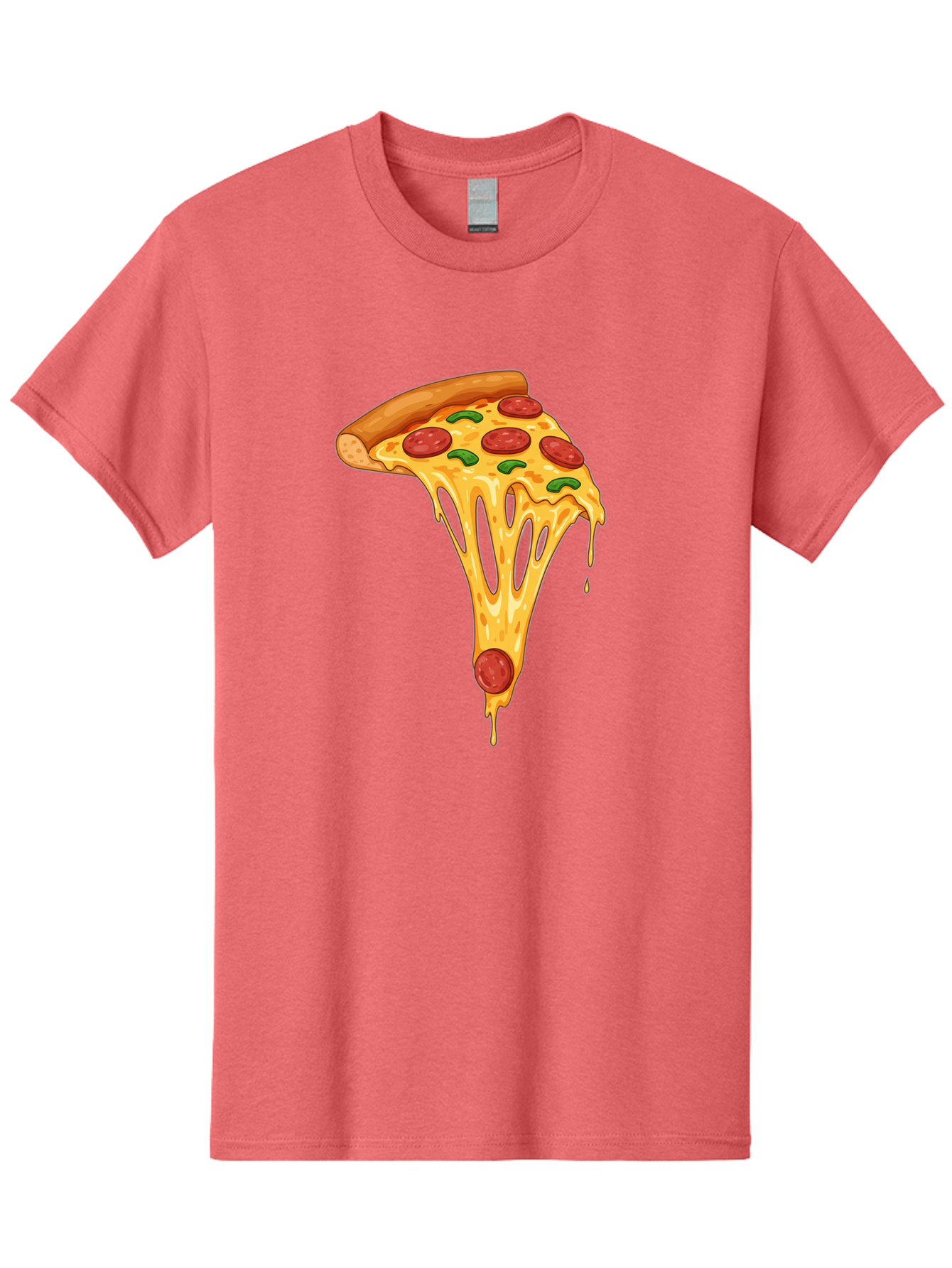 Pepperoni-Pizza-Slice-6 Men'S Graphic Tee, 100% Cotton, Comfortable Casual Summer Wear, Machine Washable, Pepperoni Pizza, Cheesy Goodness, Melted Cheese, Green Peppers, Savory Delight, Italian Cuisine, Foodie Favorite, Pizza Love, Bac238