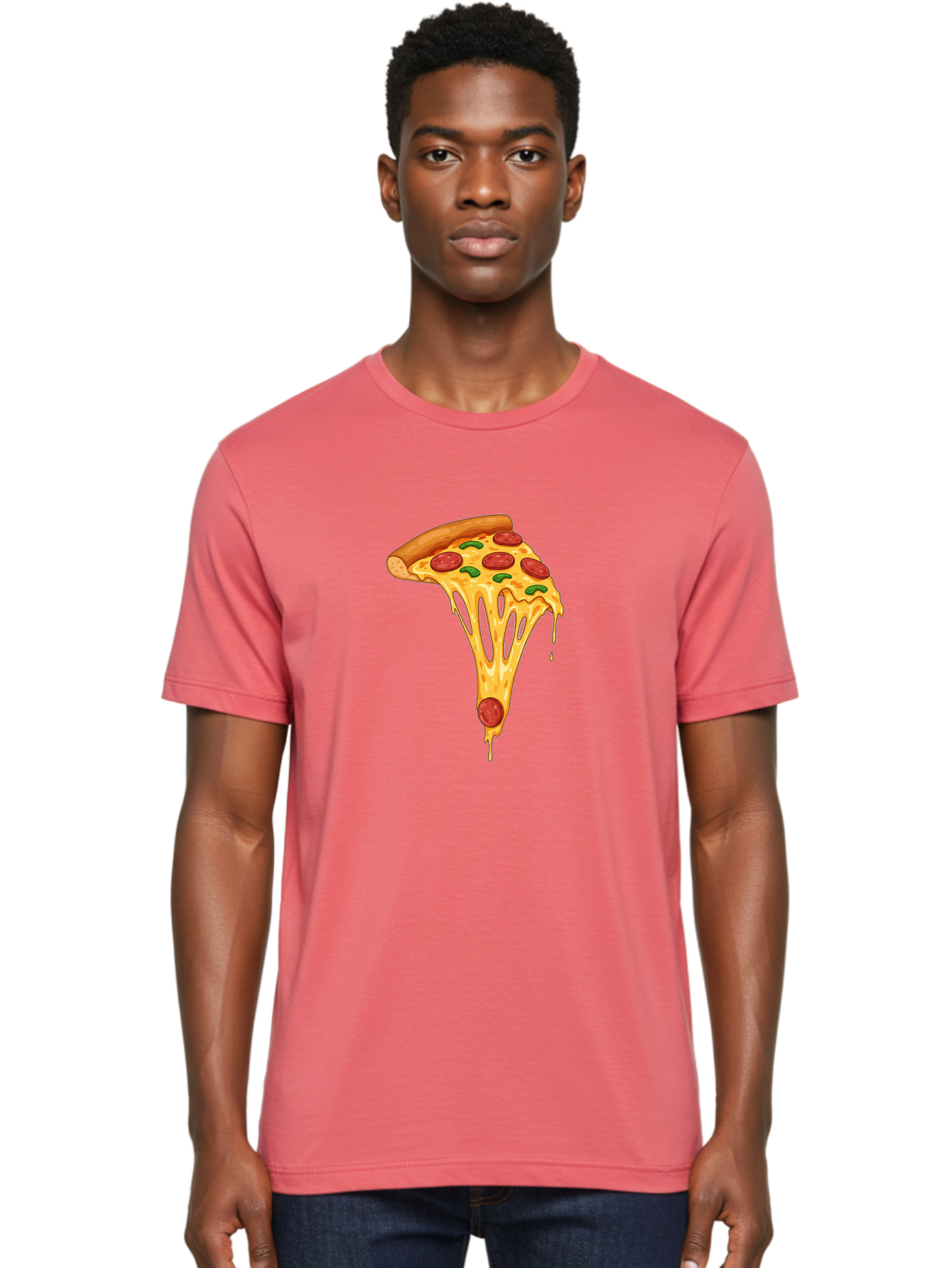 Pepperoni-Pizza-Slice-6 Men'S Graphic Tee, 100% Cotton, Comfortable Casual Summer Wear, Machine Washable, Pepperoni Pizza, Cheesy Goodness, Melted Cheese, Green Peppers, Savory Delight, Italian Cuisine, Foodie Favorite, Pizza Love, Bac238