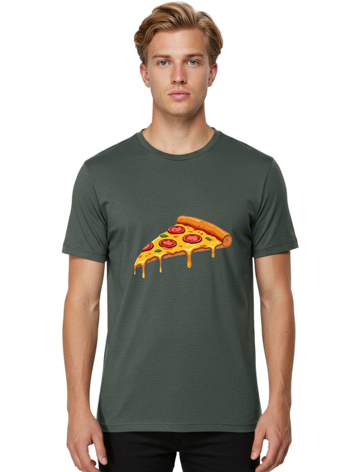 Pepperoni-Pizza-Slice-7 Men'S Graphic Tee, 100% Cotton, Comfortable Casual Summer Wear, Machine Washable, Pepperoni Pizza Slice, Melted Cheese, Green Peppers, Red Pepperoni, Pizza Goodness, Cheesy Delight, Savory Treat, Foodie Favorite, Bac239