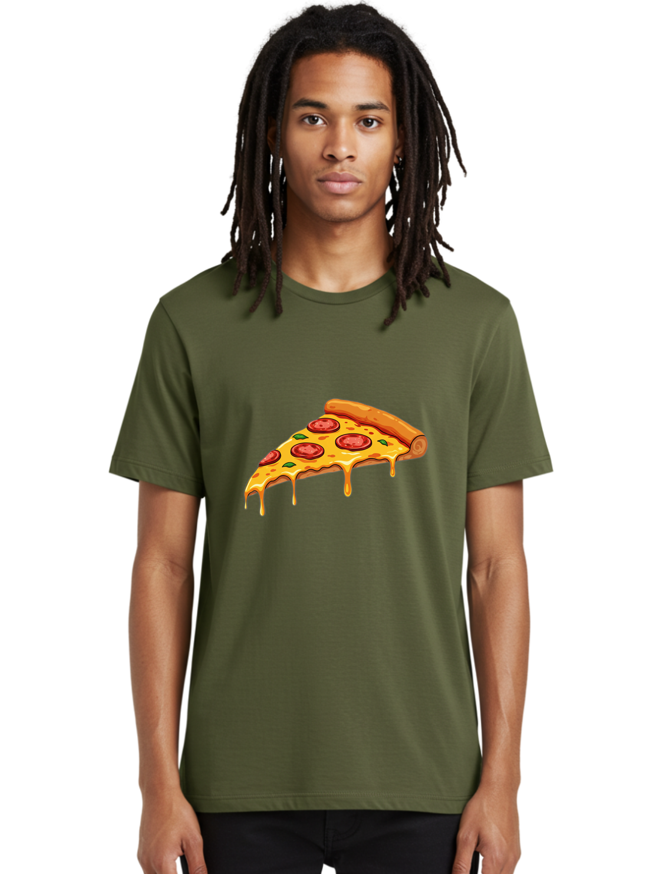 Pepperoni-Pizza-Slice-7 Men'S Graphic Tee, 100% Cotton, Comfortable Casual Summer Wear, Machine Washable, Pepperoni Pizza Slice, Melted Cheese, Green Peppers, Red Pepperoni, Pizza Goodness, Cheesy Delight, Savory Treat, Foodie Favorite, Bac239
