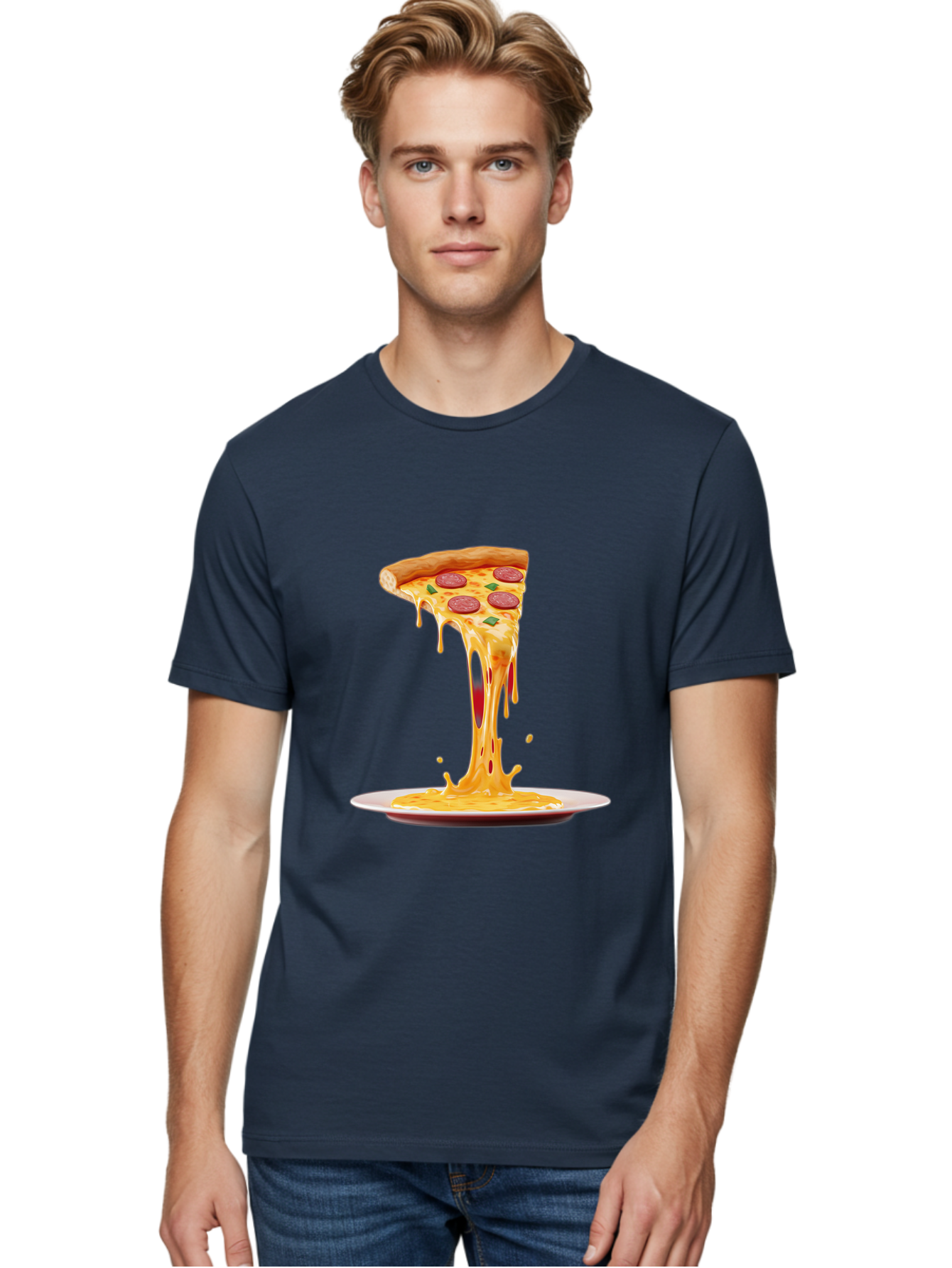 Pepperoni-Pizza-Slice-8 Men'S Graphic Tee, 100% Cotton, Comfortable Casual Summer Wear, Machine Washable, Cheesy Pizza Slice, Pepperoni Pizza, Melted Mozzarella, Cheesy Goodness, Pizza Toppings, Savory Delight, Italian Cuisine, Bac240