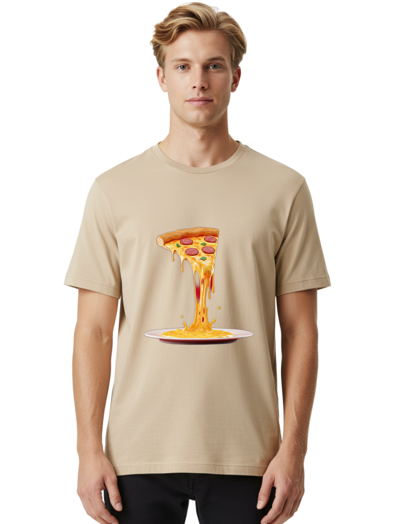 Pepperoni-Pizza-Slice-8 Men'S Graphic Tee, 100% Cotton, Comfortable Casual Summer Wear, Machine Washable, Cheesy Pizza Slice, Pepperoni Pizza, Melted Mozzarella, Cheesy Goodness, Pizza Toppings, Savory Delight, Italian Cuisine, Bac240