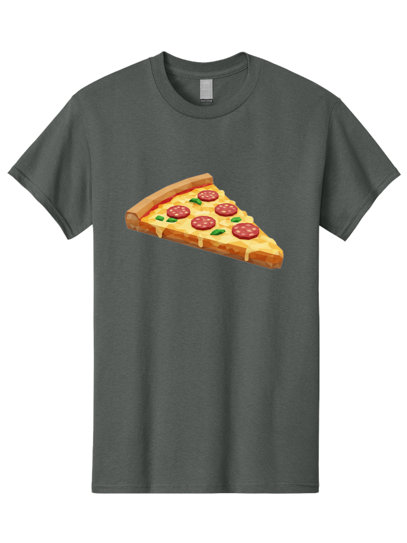 Pepperoni-Pizza-Slice Men'S Graphic Tee, 100% Cotton, Comfortable Casual Summer Wear, Machine Washable, Pepperoni Pizza, Melted Cheese, Green Basil Leaves, Pizza Slice, Cheesy Goodness, Savory Flavors, Food Illustration, Cartoon Style Bac243