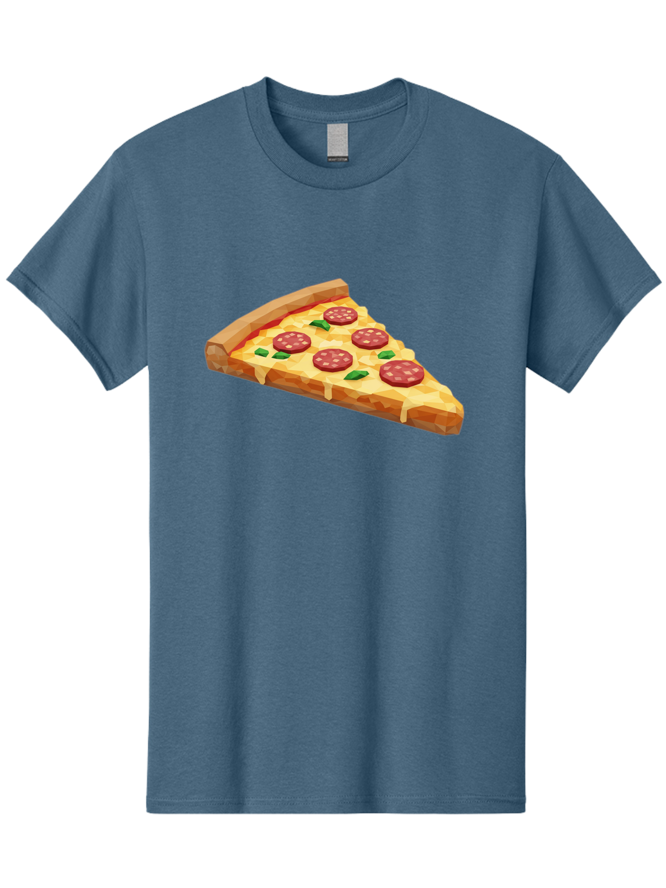 Pepperoni-Pizza-Slice Men'S Graphic Tee, 100% Cotton, Comfortable Casual Summer Wear, Machine Washable, Pepperoni Pizza, Melted Cheese, Green Basil Leaves, Pizza Slice, Cheesy Goodness, Savory Flavors, Food Illustration, Cartoon Style Bac243
