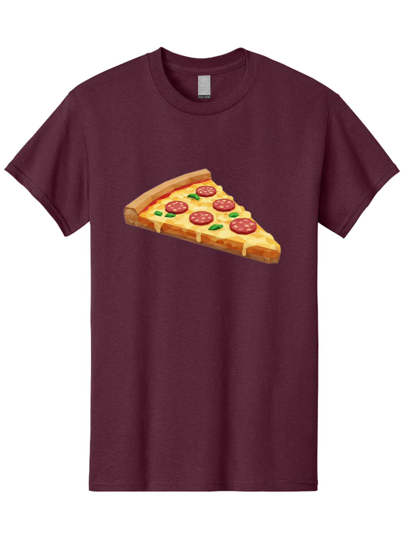 Pepperoni-Pizza-Slice Men'S Graphic Tee, 100% Cotton, Comfortable Casual Summer Wear, Machine Washable, Pepperoni Pizza, Melted Cheese, Green Basil Leaves, Pizza Slice, Cheesy Goodness, Savory Flavors, Food Illustration, Cartoon Style Bac243