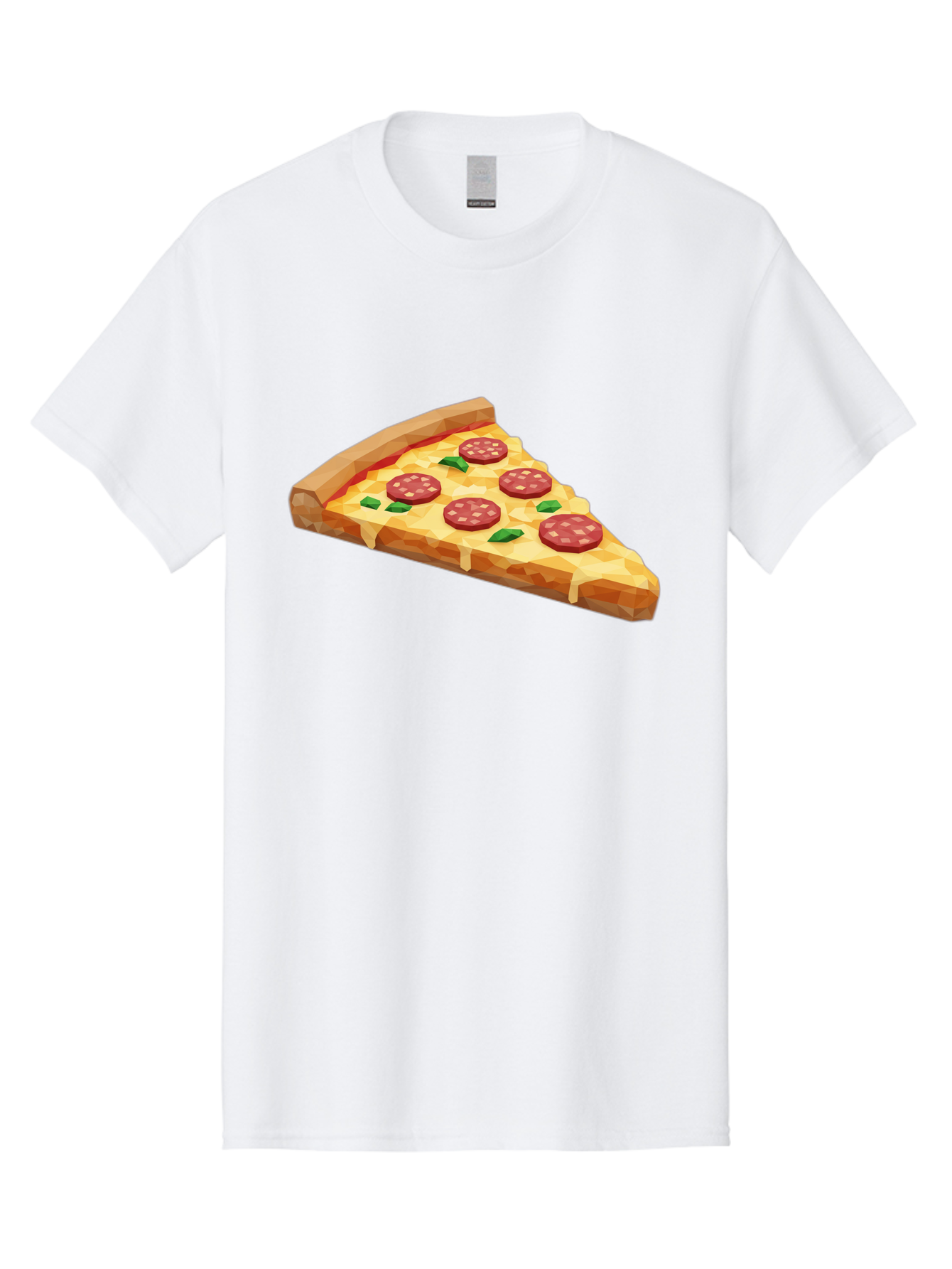 Pepperoni-Pizza-Slice Men'S Graphic Tee, 100% Cotton, Comfortable Casual Summer Wear, Machine Washable, Pepperoni Pizza, Melted Cheese, Green Basil Leaves, Pizza Slice, Cheesy Goodness, Savory Flavors, Food Illustration, Cartoon Style Bac243