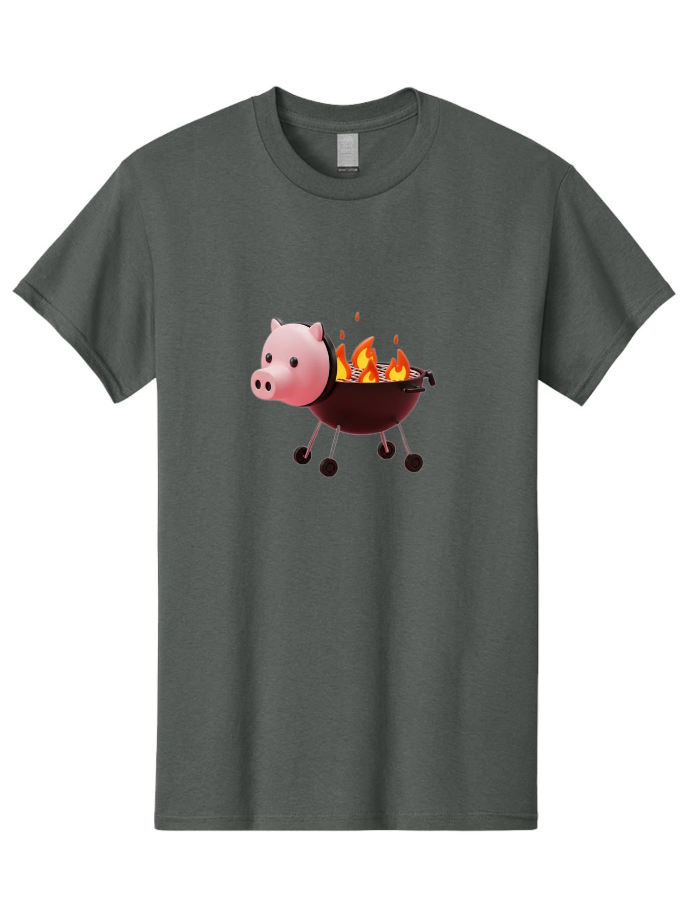 Pig-Head-On-Grill Men'S Graphic Tee, 100% Cotton, Comfortable Casual Summer Wear, Machine Washable, Pig Shaped Barbecue Grill, Barbecue Cooking, Grilling Meat, Cartoon Pig, Grill With Flames, Playful Kitchen Decor, Whimsical Design, Bac244